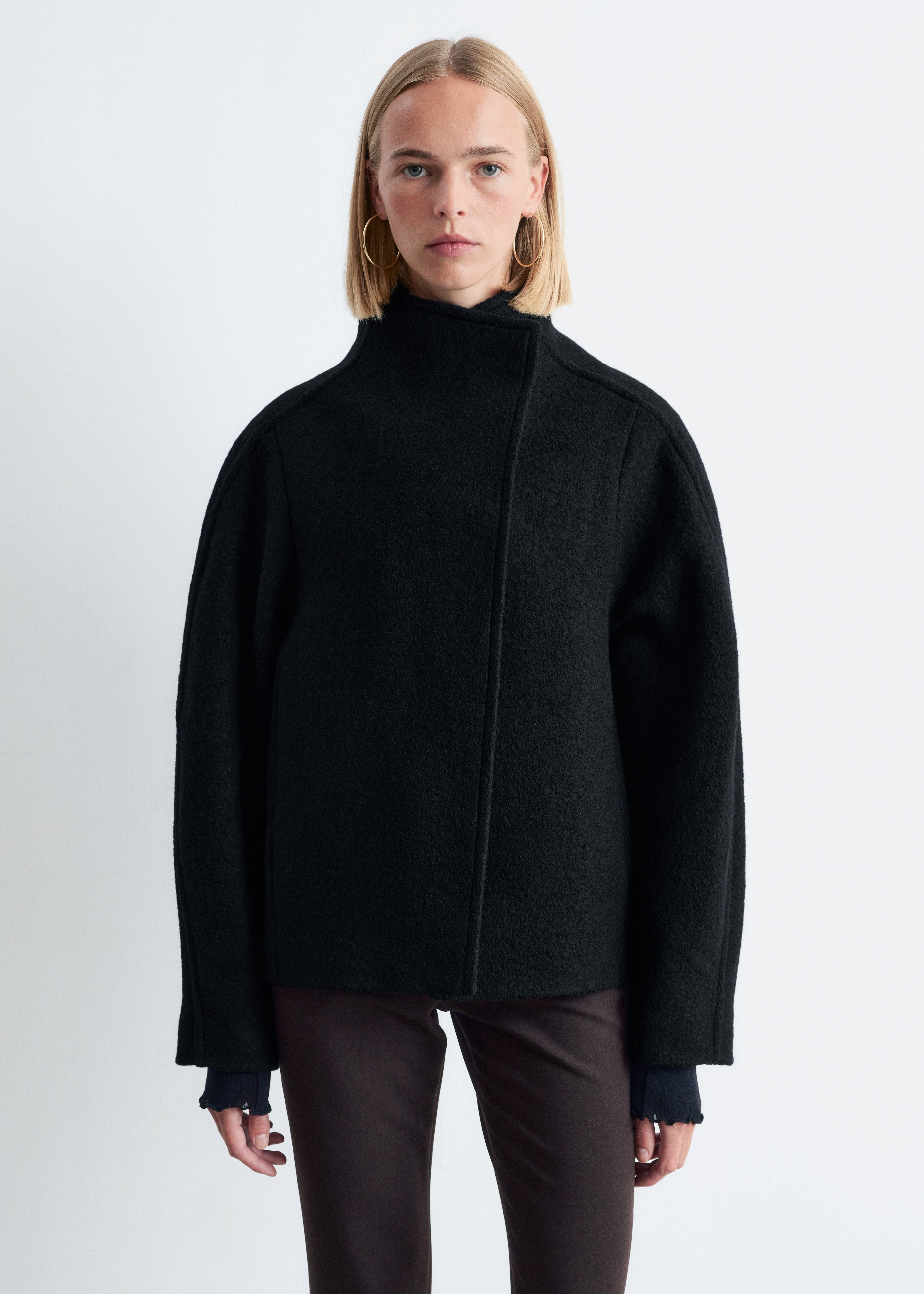 Asymmetric Wool Jacket - Black/Dark Red/Mole