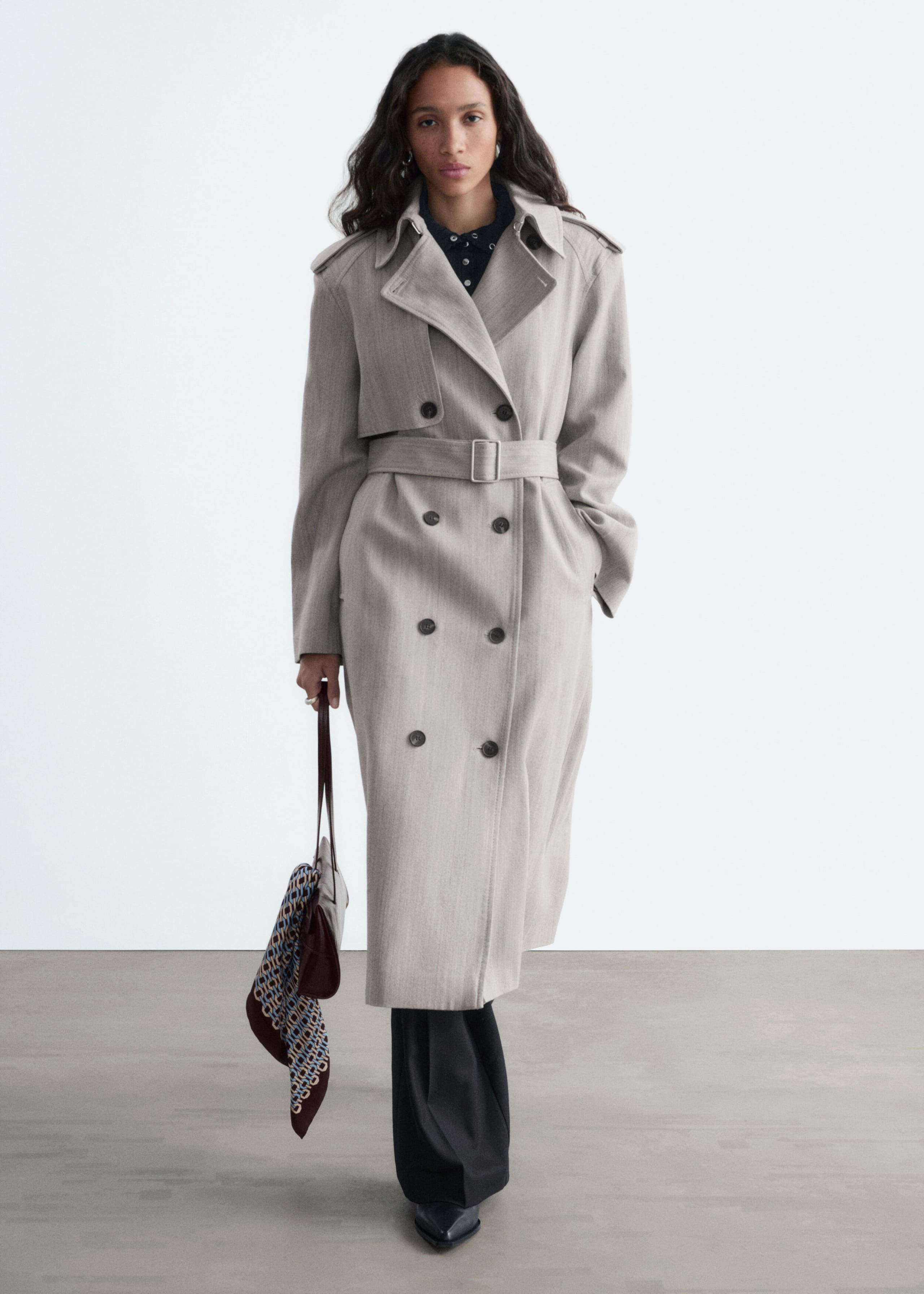 Cotton-Wool Tie-Belt Trench Coat - Grey - Still Life