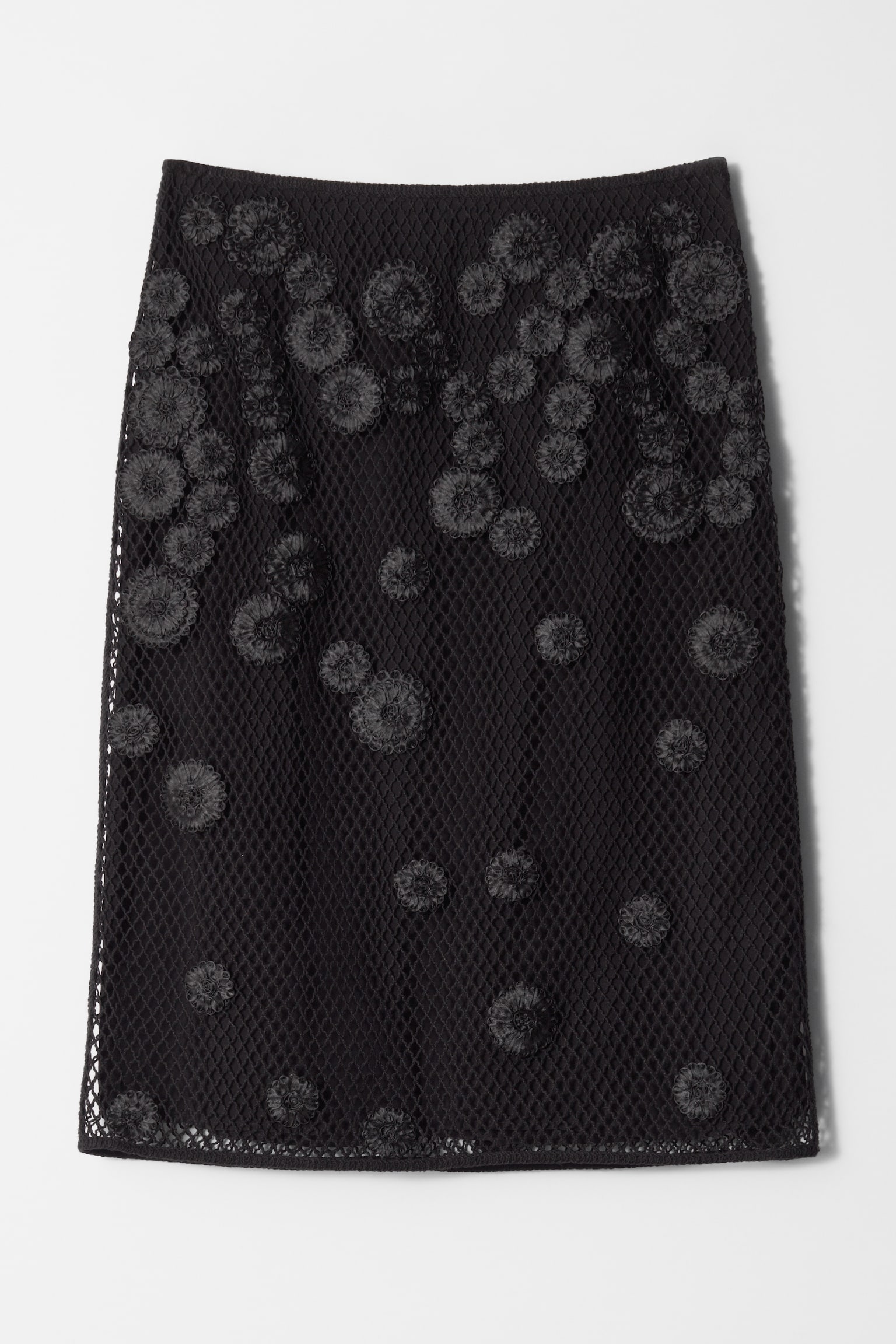 Миди пола с флорални апликации и мрежа - Черен - 6