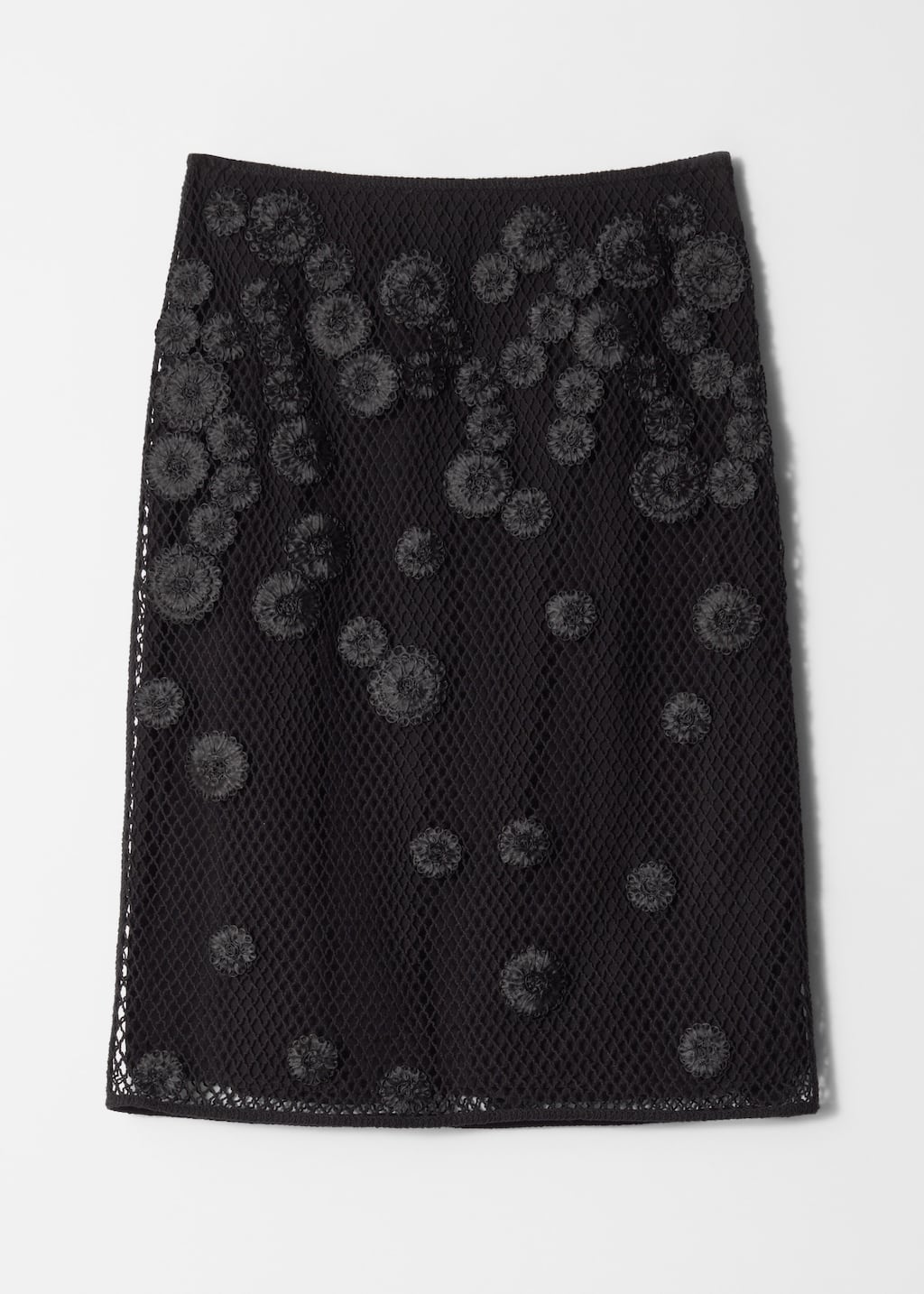 Image of Falda midi de malla con apliques florales