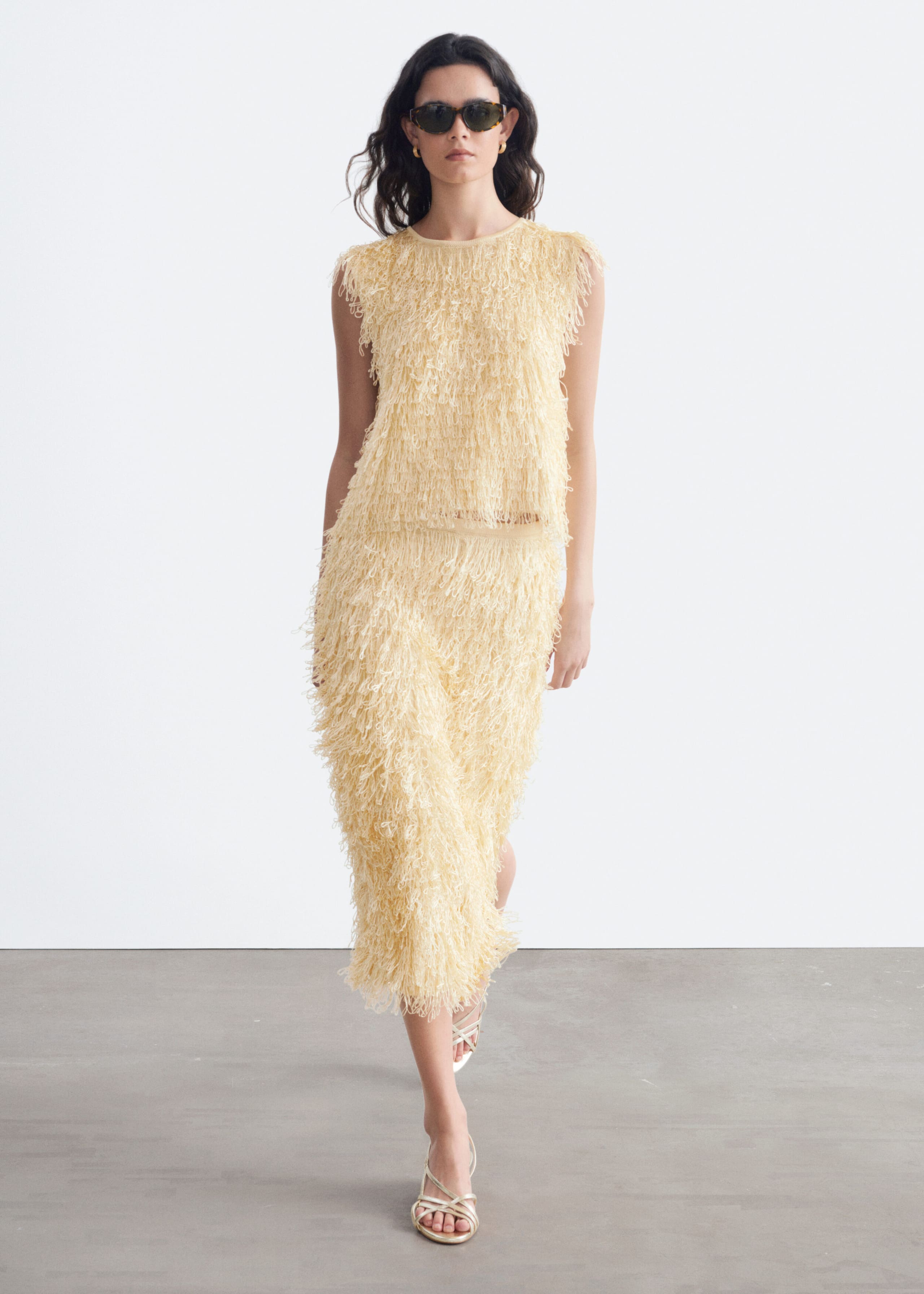 Fringed Pencil Skirt - Cream - Lookbook