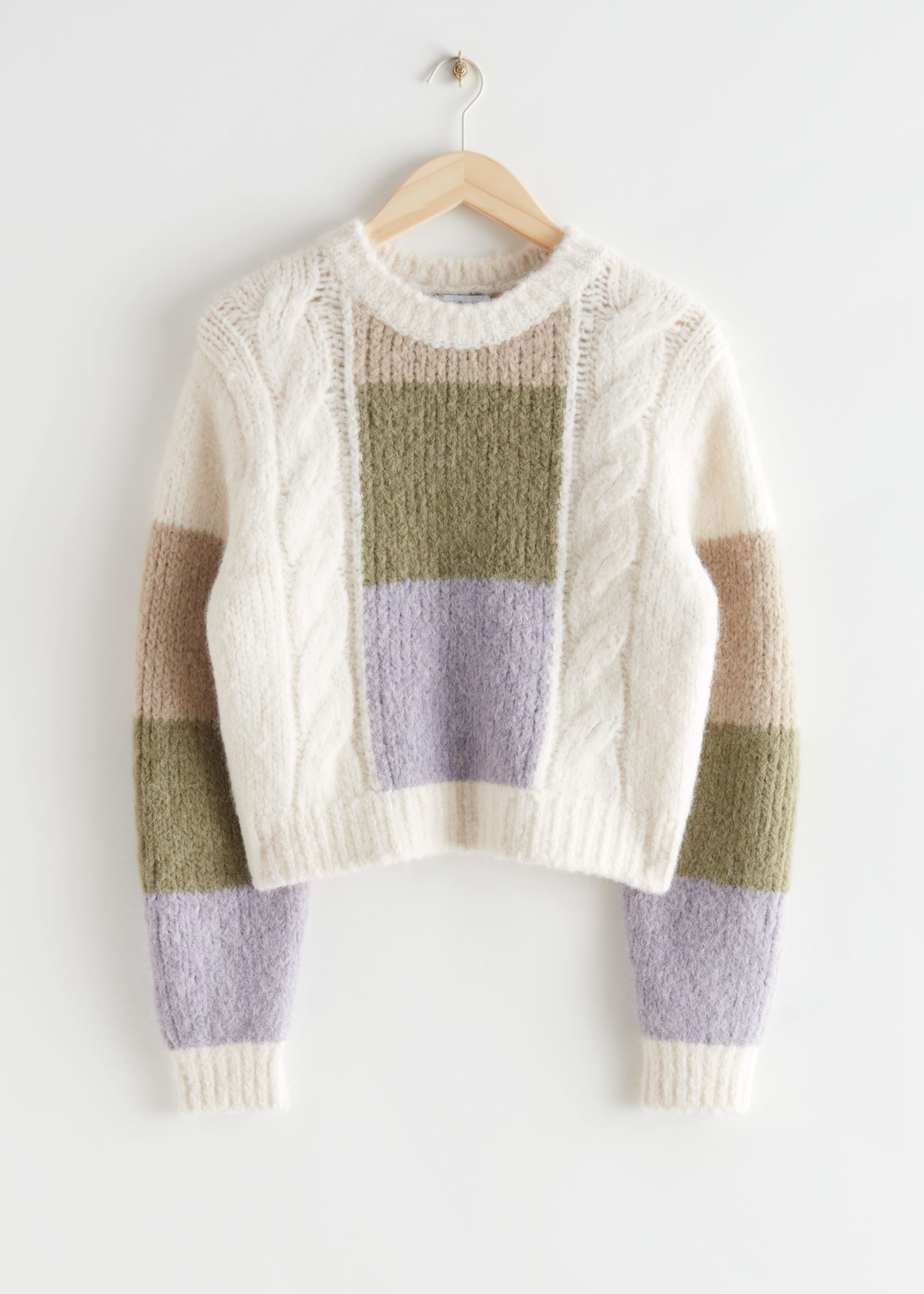 Colour Block Knit Sweater - White/Green/Lilac - Still Life