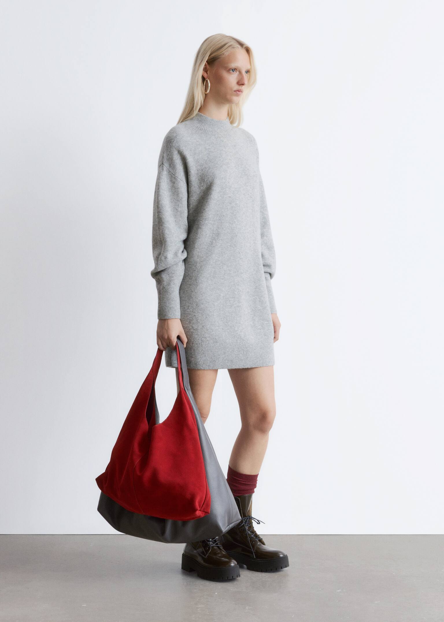 Belted Mini Knit Dress - Grey/Black - 4