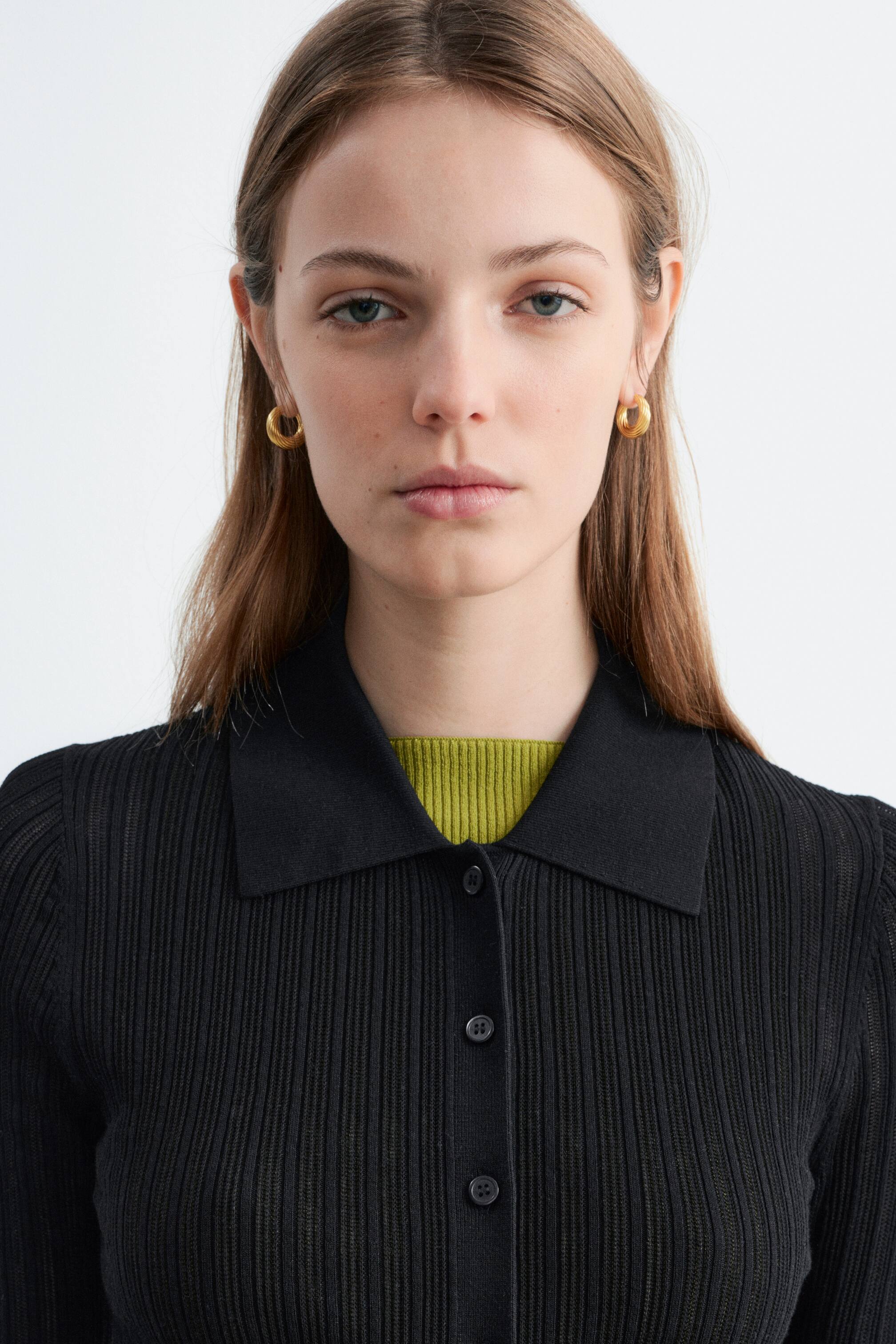 Women's Black Pointelle Rib Polo Shirt | H&M GB