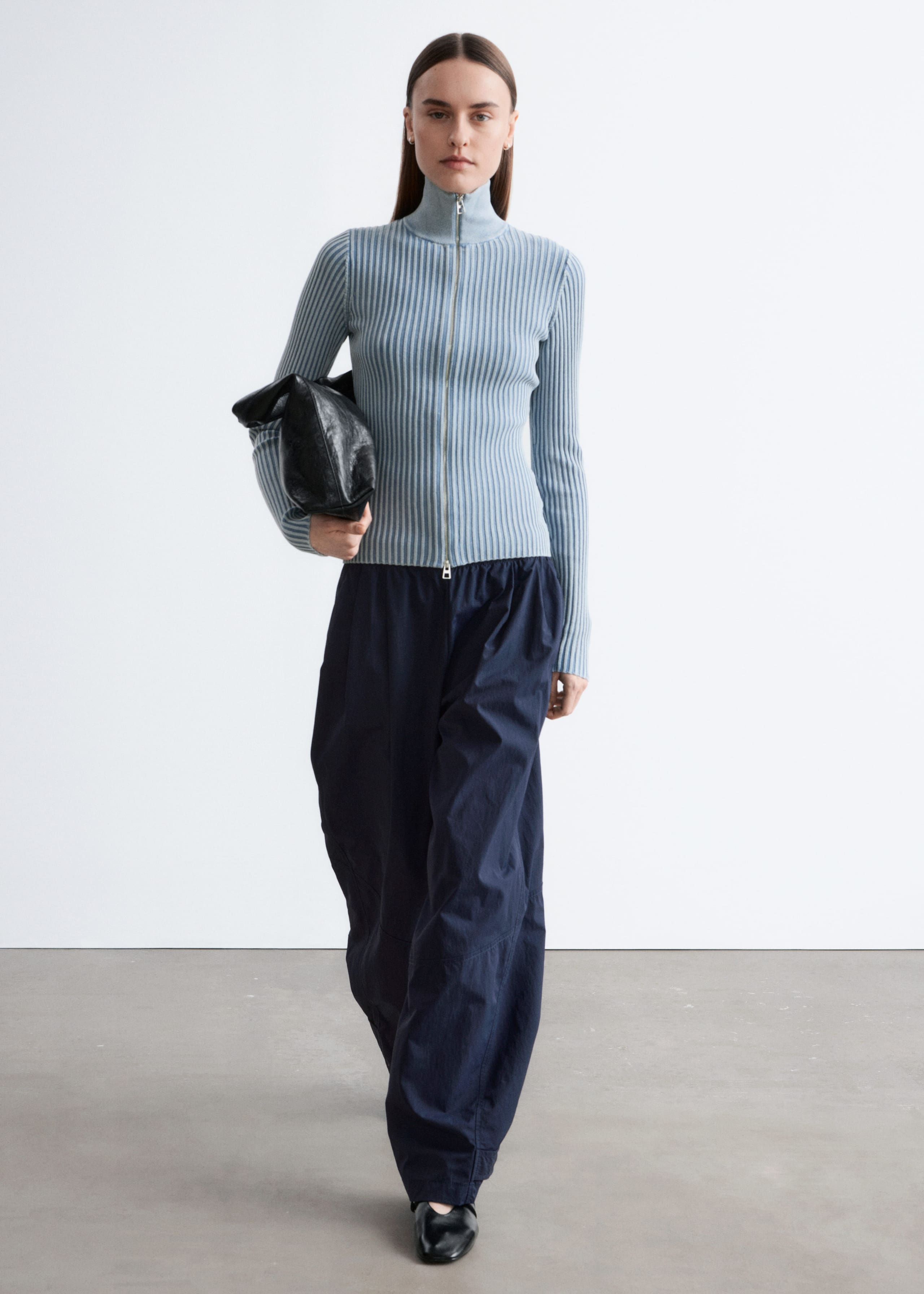 Utility Barrel-Leg Trousers - Dark Blue - Lookbook