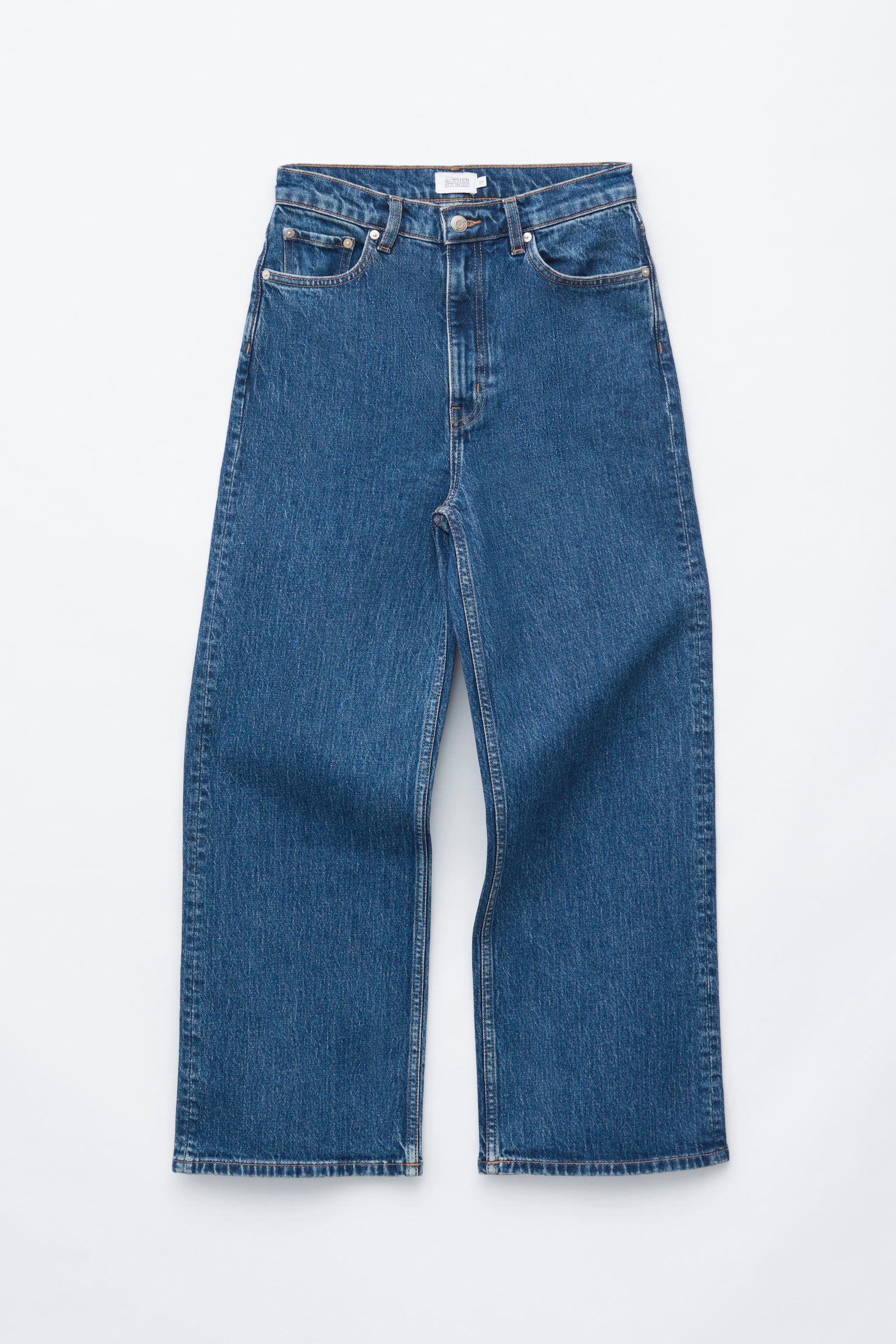 Cropped Wide-Leg Jeans - כחול בינוני/לבן - 1
