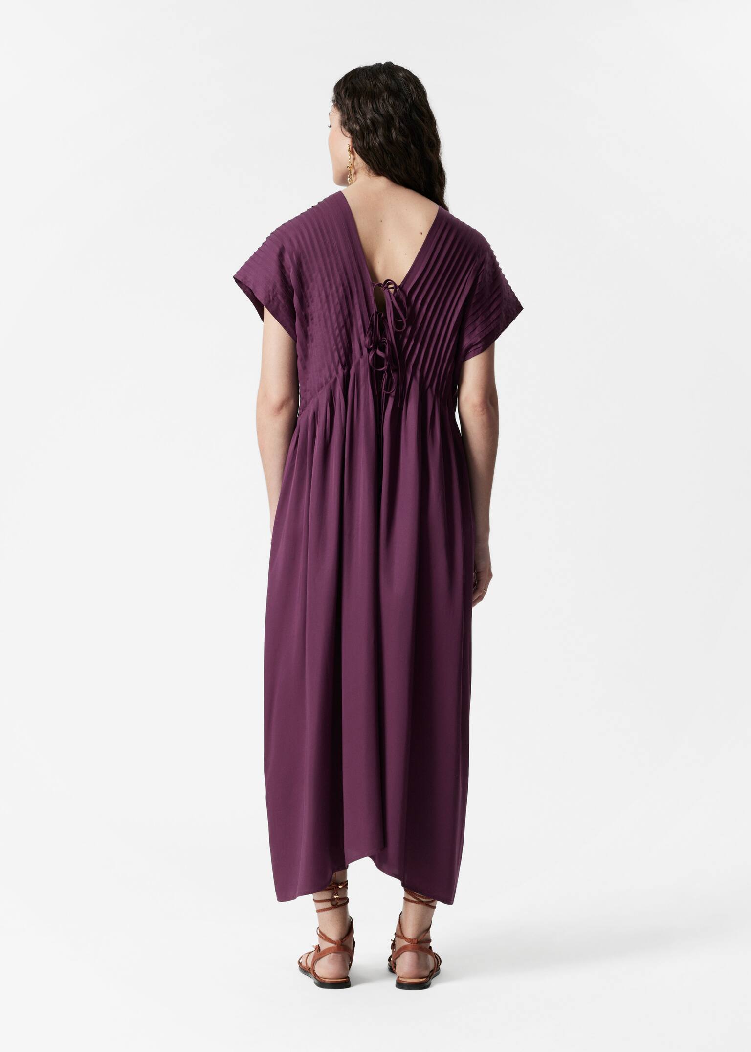 Vestido midi plisado con mangas dolman - Violeta oscuro/Negro - 4