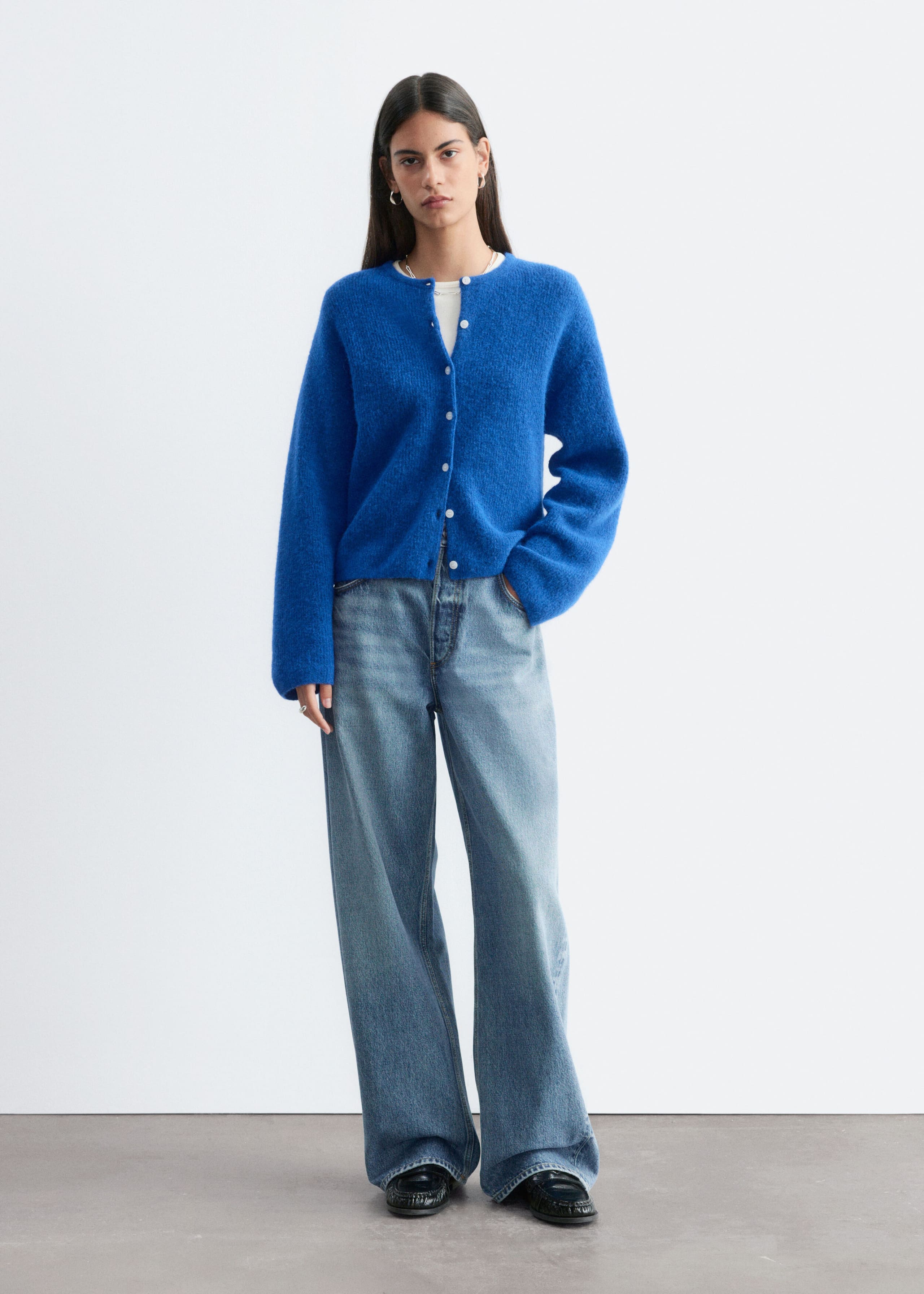 Alpaca-Blend Knitted Cardigan - Bright Blue - Lookbook