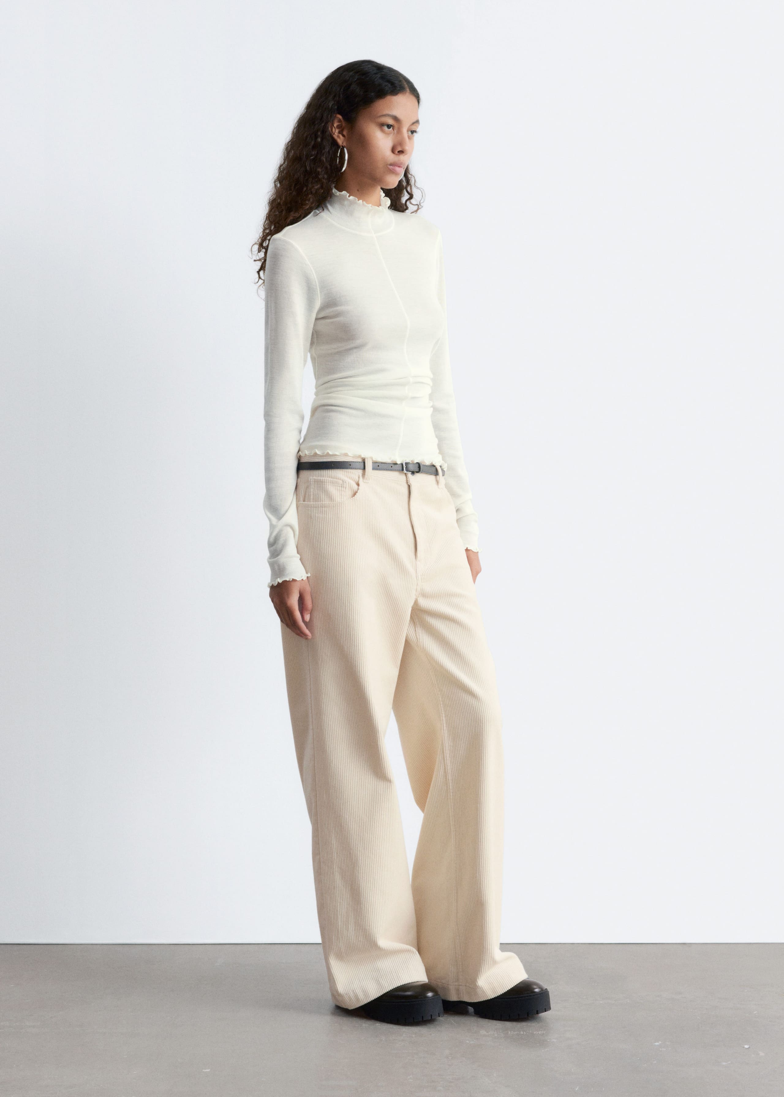 Image of Scalloped Mock-Neck Top