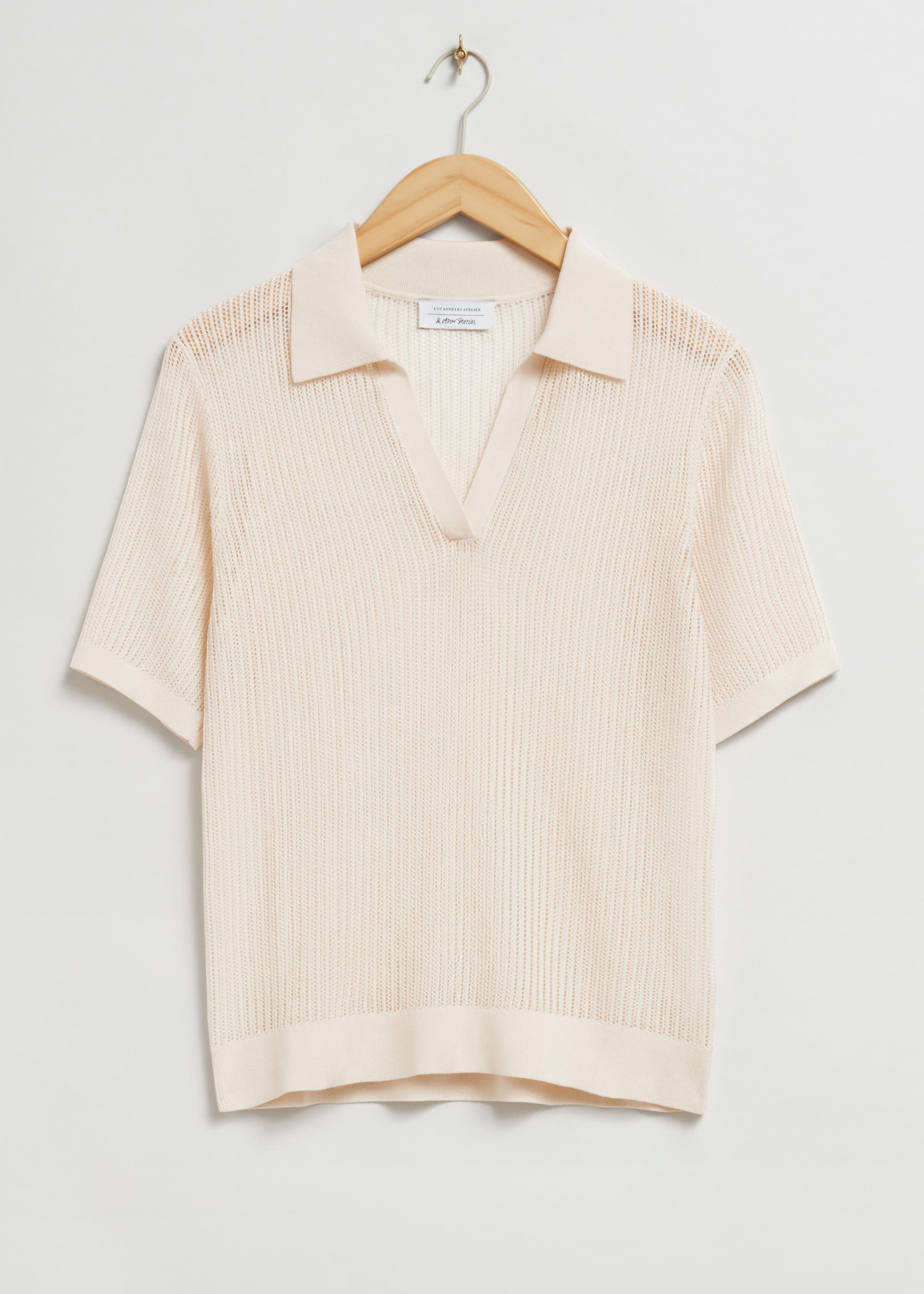 Relaxed Pointelle Knitted Polo Shirt - Cream - Still Life