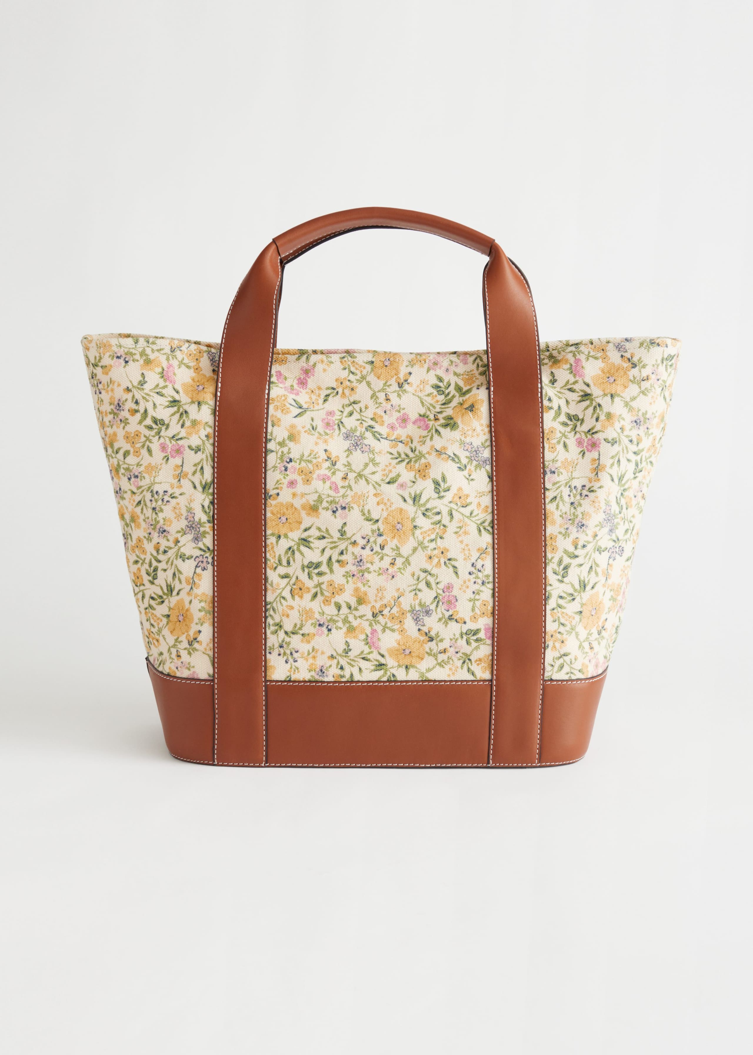 Canvas Leather Tote Bag - Floral Print - Still Life