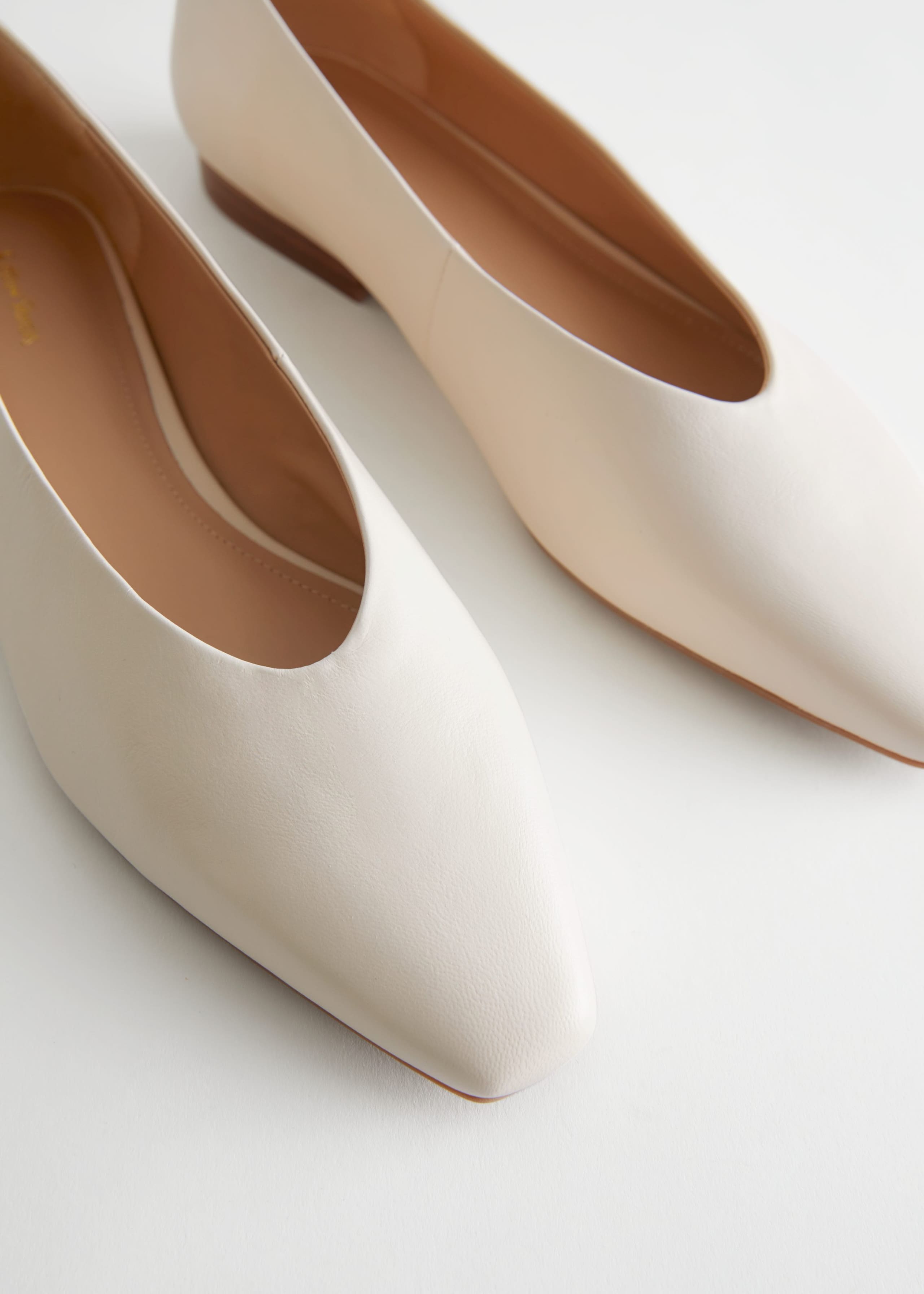 Image of Pointed Leather Ballerina Flats