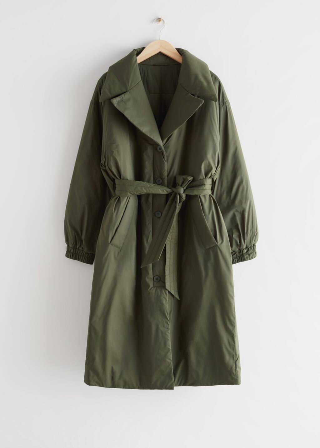 Oversized Belted Puffer Coat - Khaki - Still Life