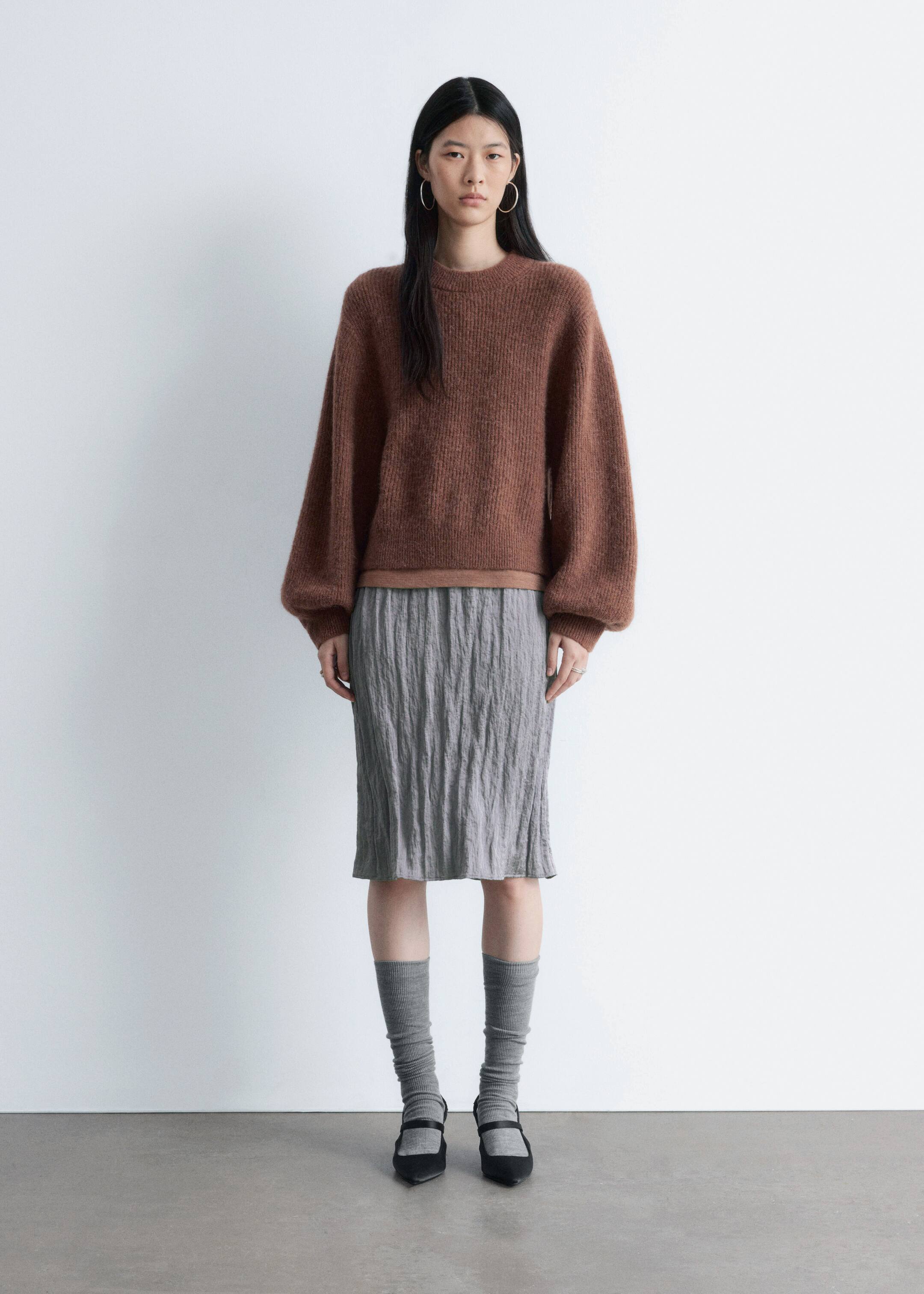 הצגת תמונה גדולה יותר: סוודר עם שרוולי בלון מחוט תערובת אלפקה - חום - Ladies | H&M IL 1