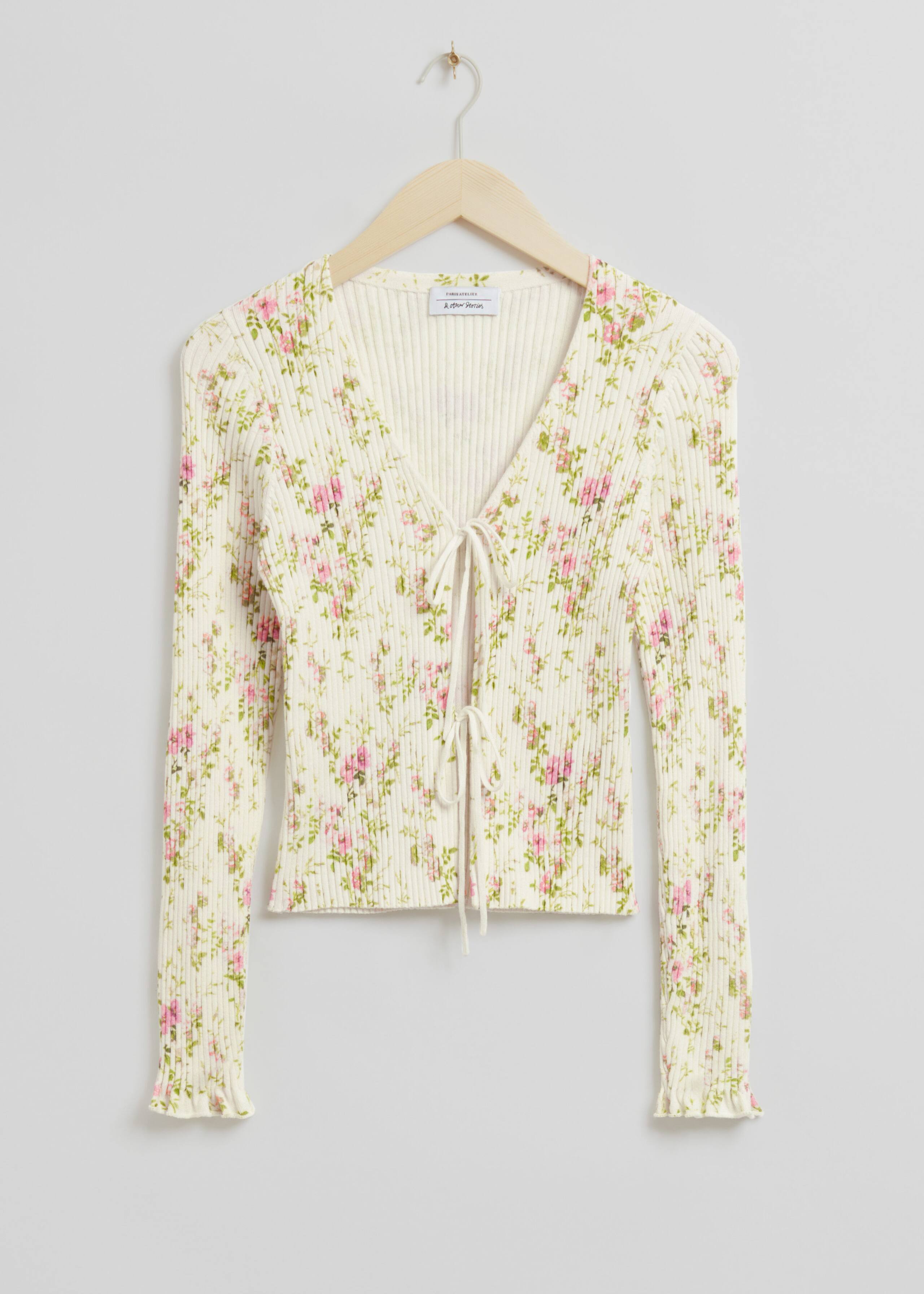 Tie-Front Ribbed Cardigan - Cream - Bodegón