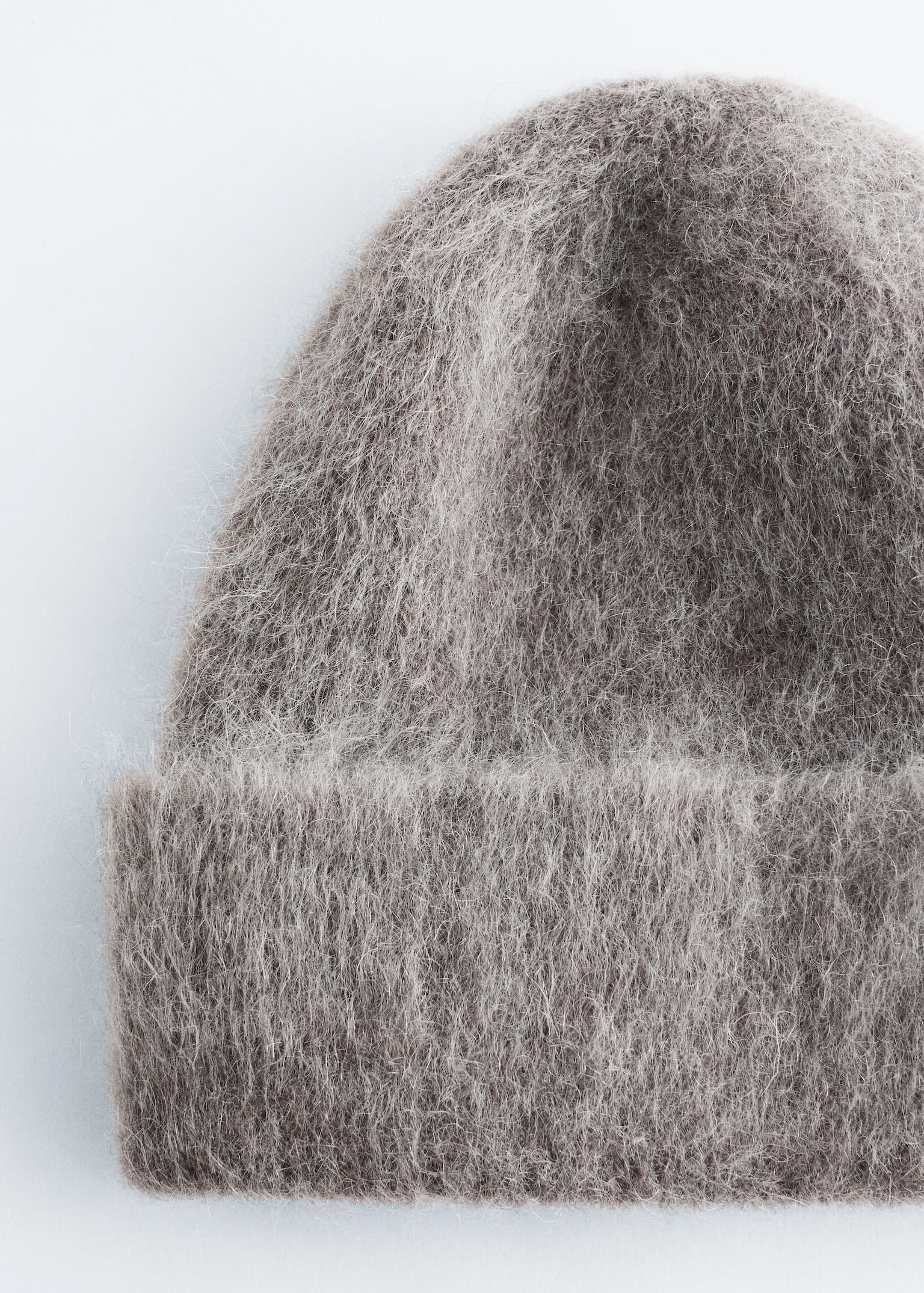 Mohair-Blend Brushed Beanie - Dark Greige Melange/Dark Grey Melange/Light Yellow - 4