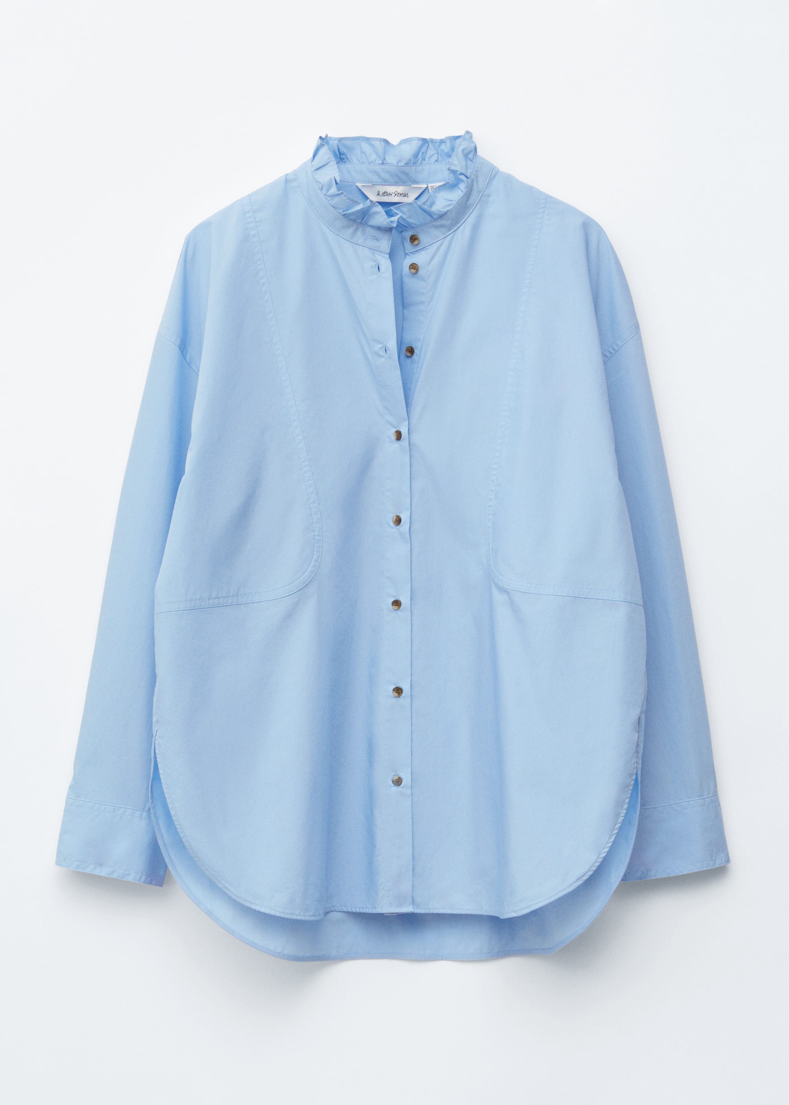 Image of Camisa de algodón larga con cuello alzado