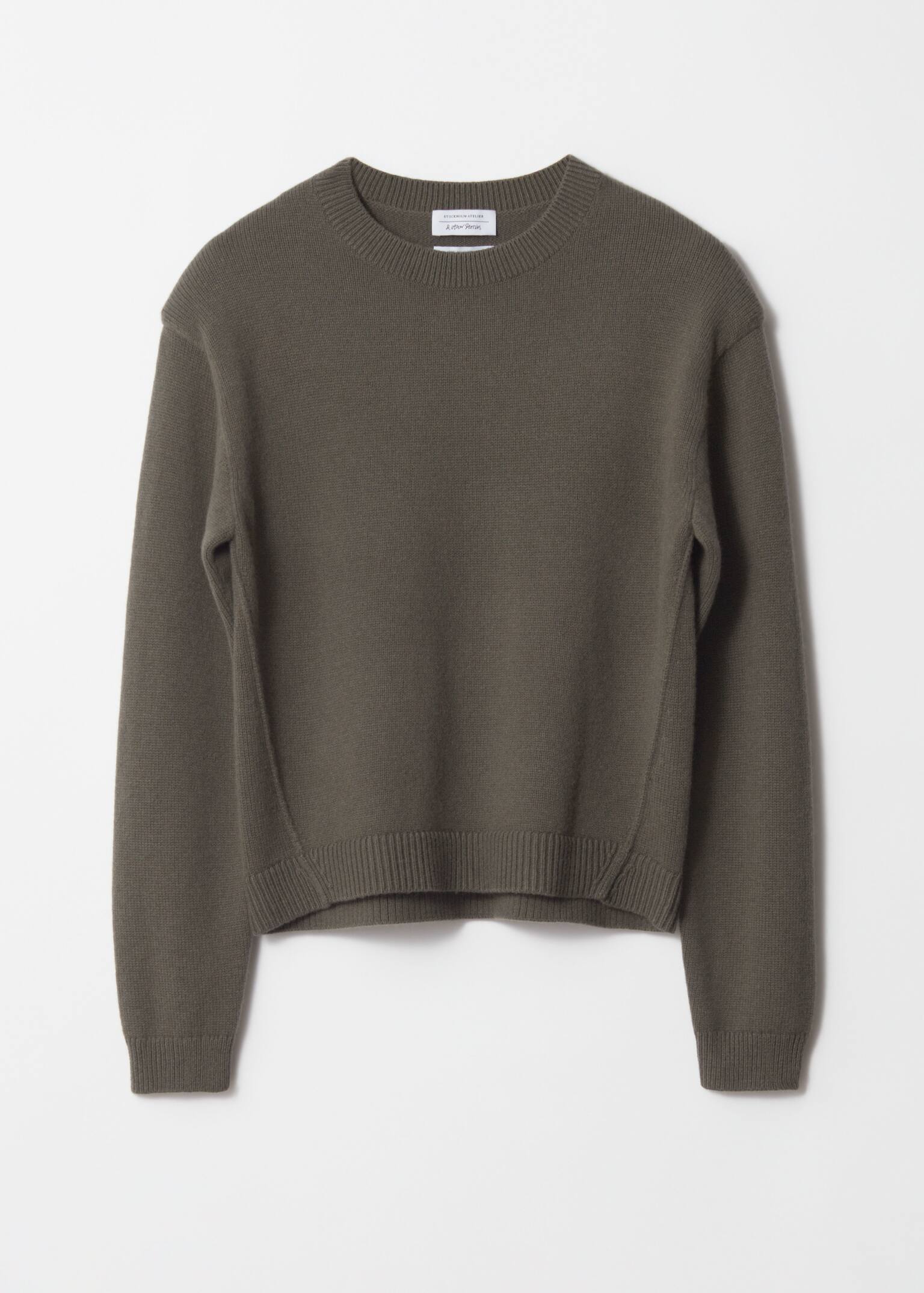 Padded-Shoulder Merino Jumper - Khaki