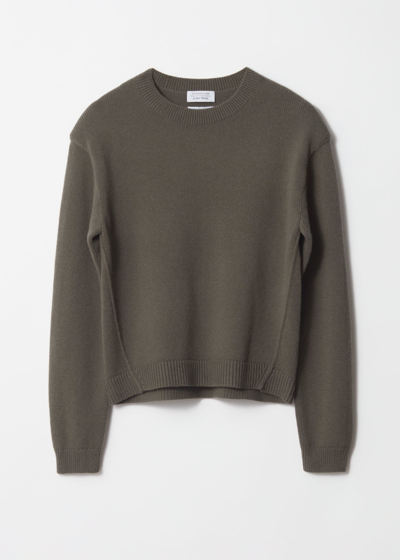 Pullover aus Merinowolle mit Schulterpolstern - Khaki/Grau