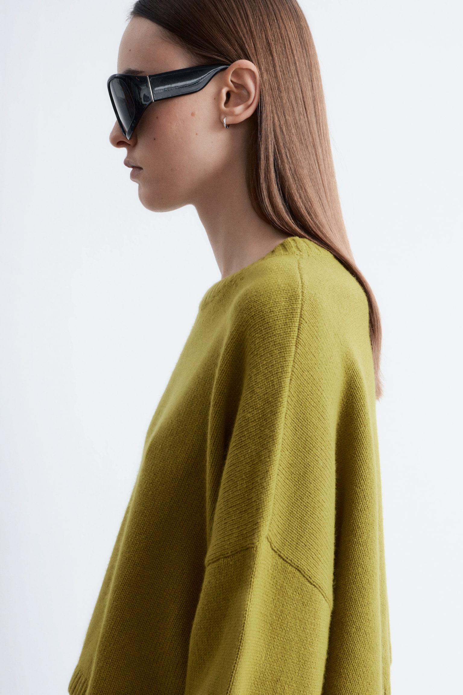 Sveter z kašmíru a bavlny - Khaki zelená/Béžová - 7