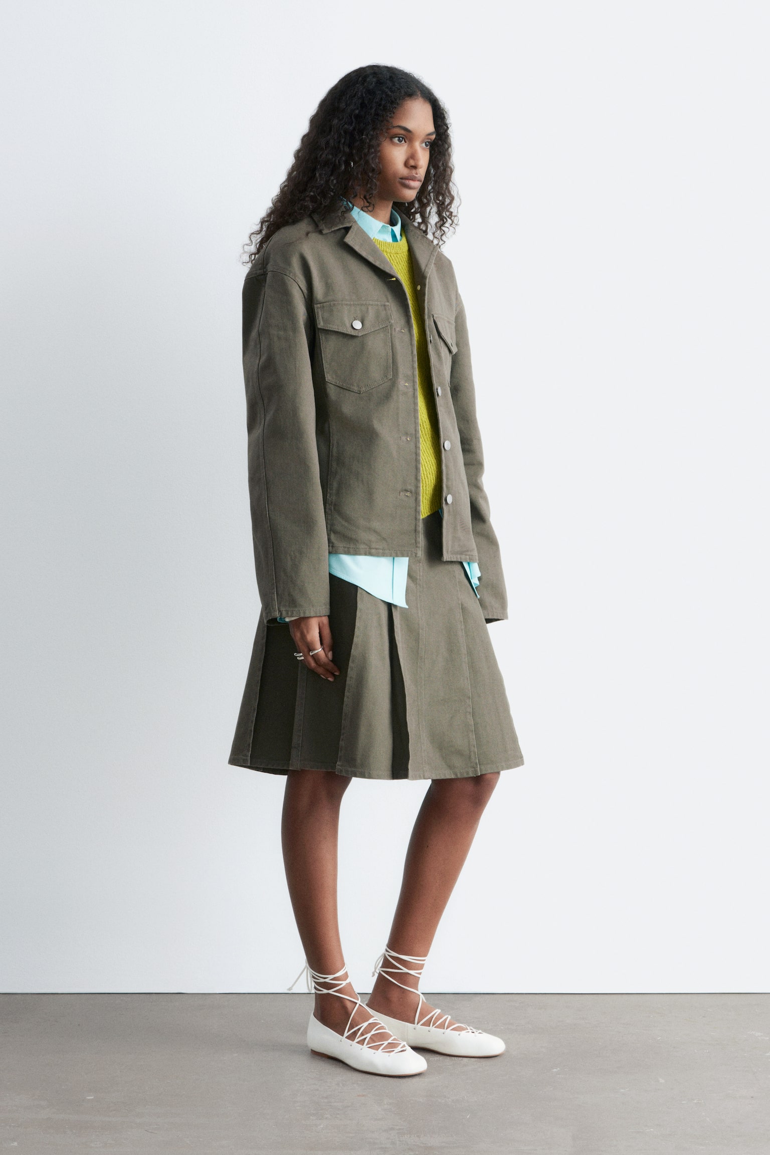 Taps toelopend katoenen jack - Kakigroen - 7