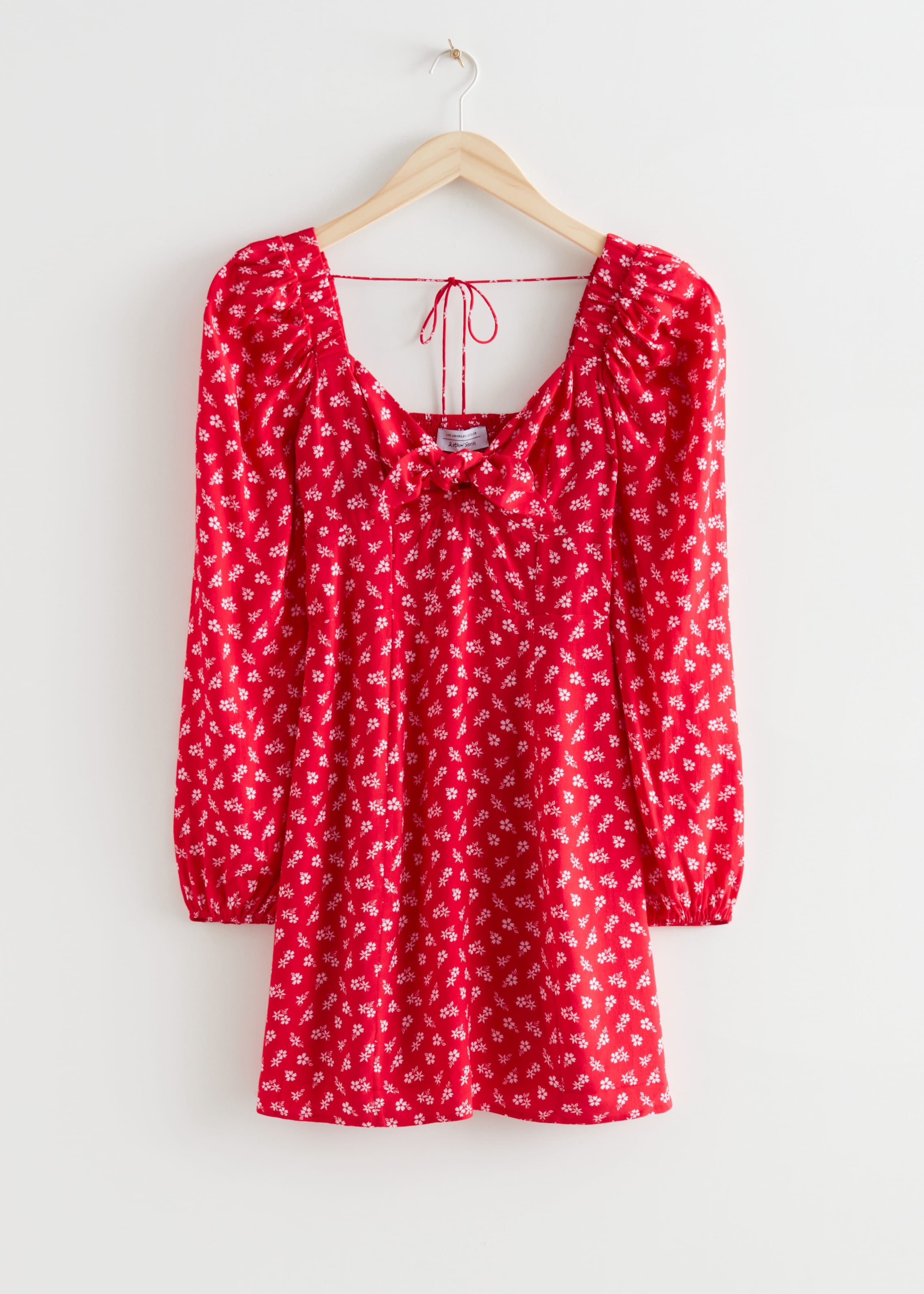 Bow Detail Mini Dress - Red Florals - Natura morta