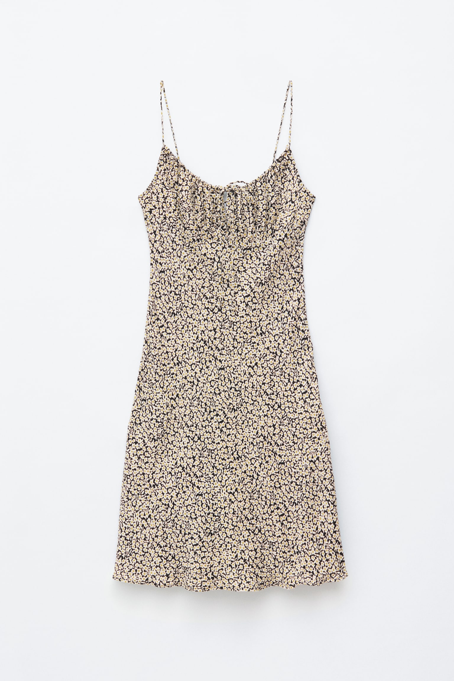 Vestido curto com cordão - Preto/Flores/Amarelo/Flores/Bolas castanho-escuro/branco - 1
