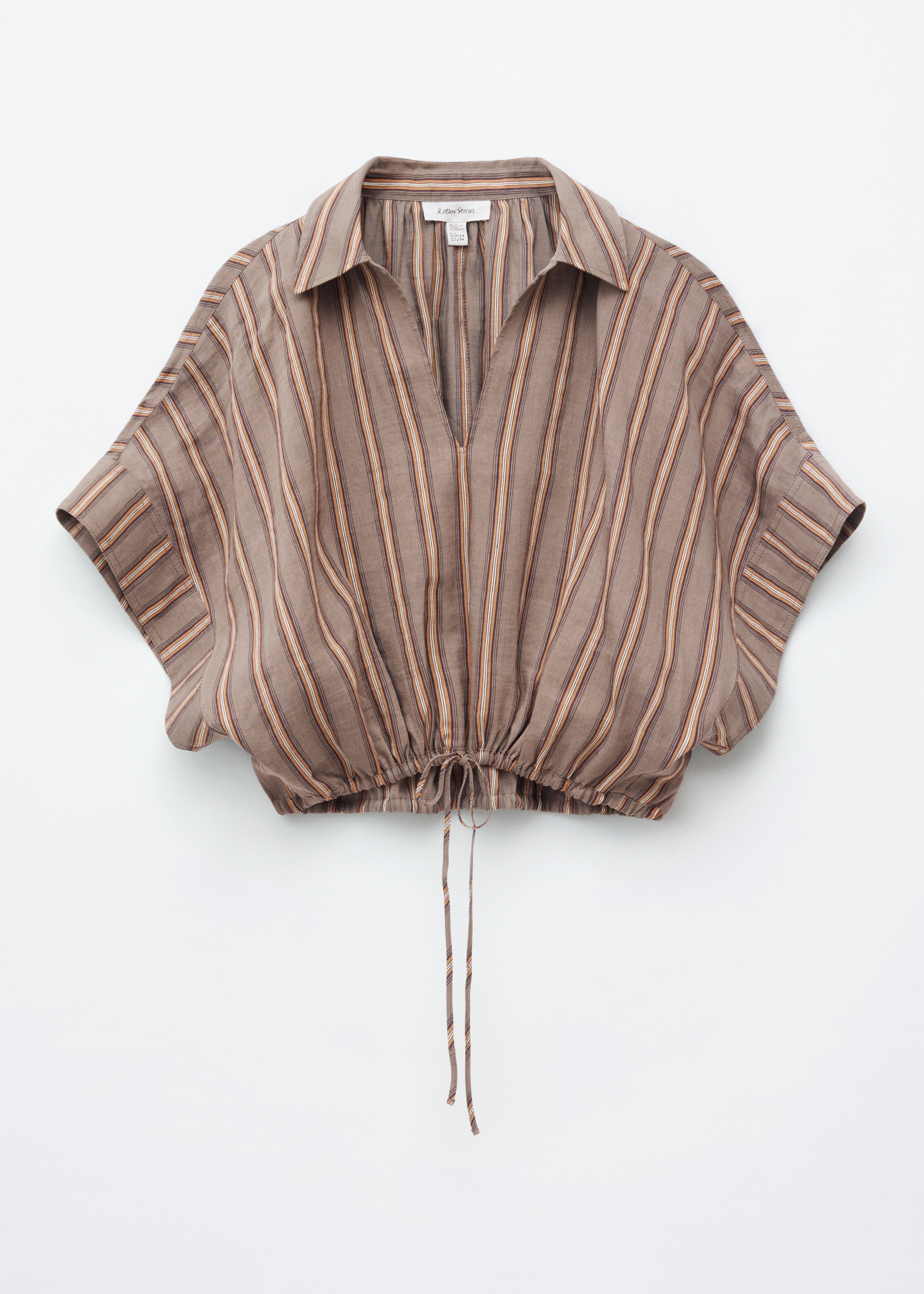 Verkürztes Oberteil mit Kordelzug - Grau/Gestreift/Beige