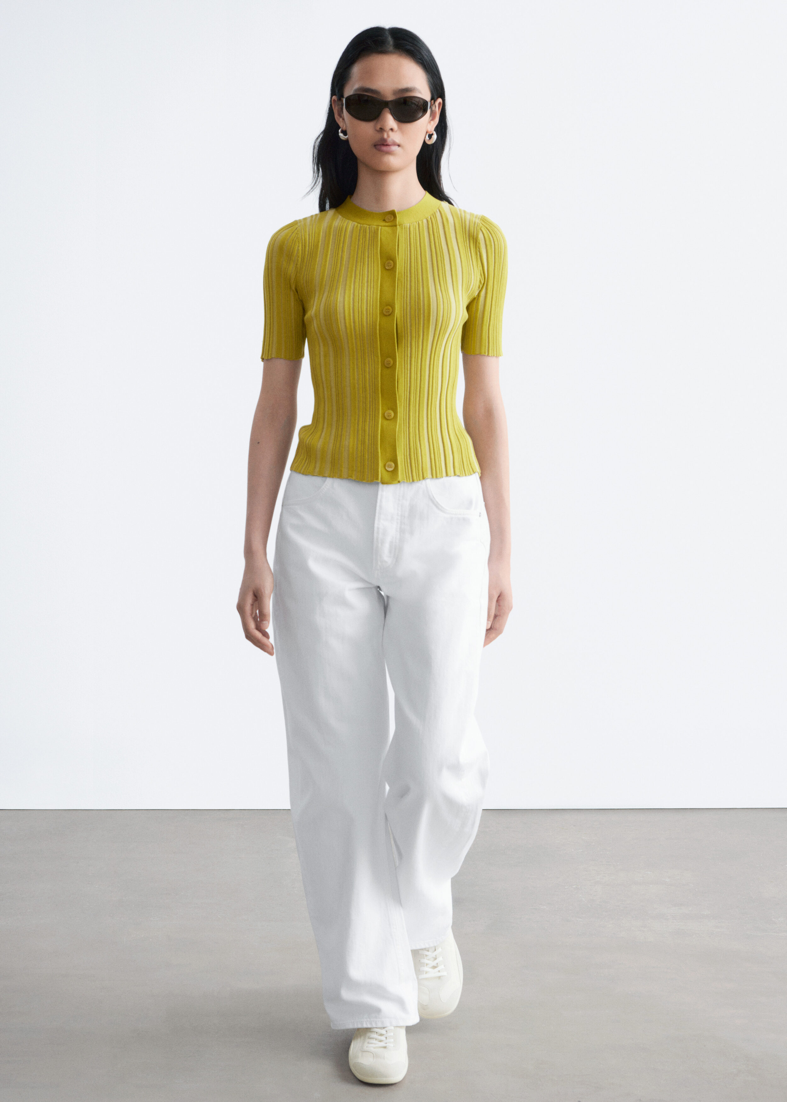 Short-Sleeve Rib-Knit Cardigan - Chartreuse - & Other Stories US