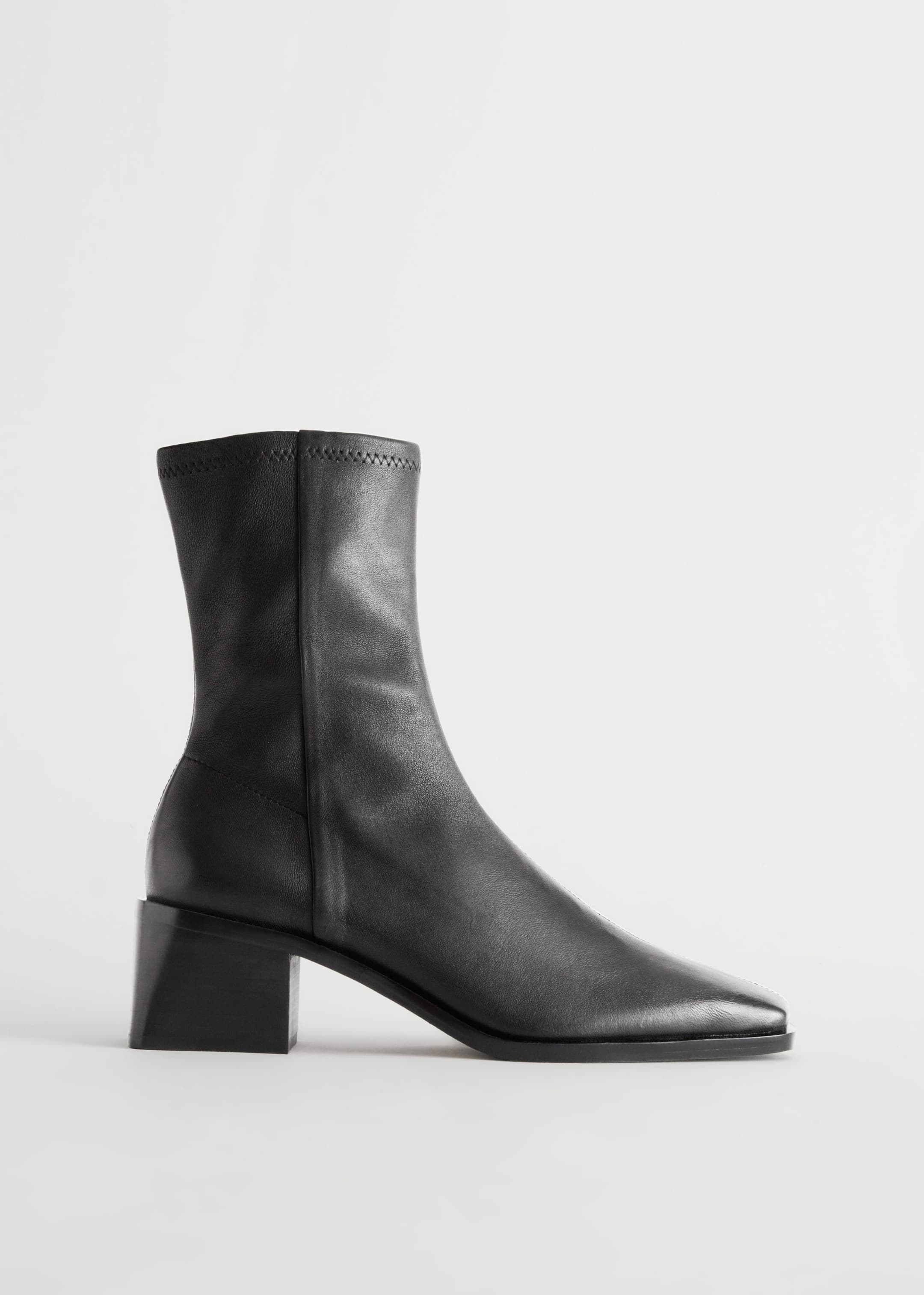 Ingrandisci l'immagine: Squared Leather Sock Boots - Black - DONNA | H&M CH 1