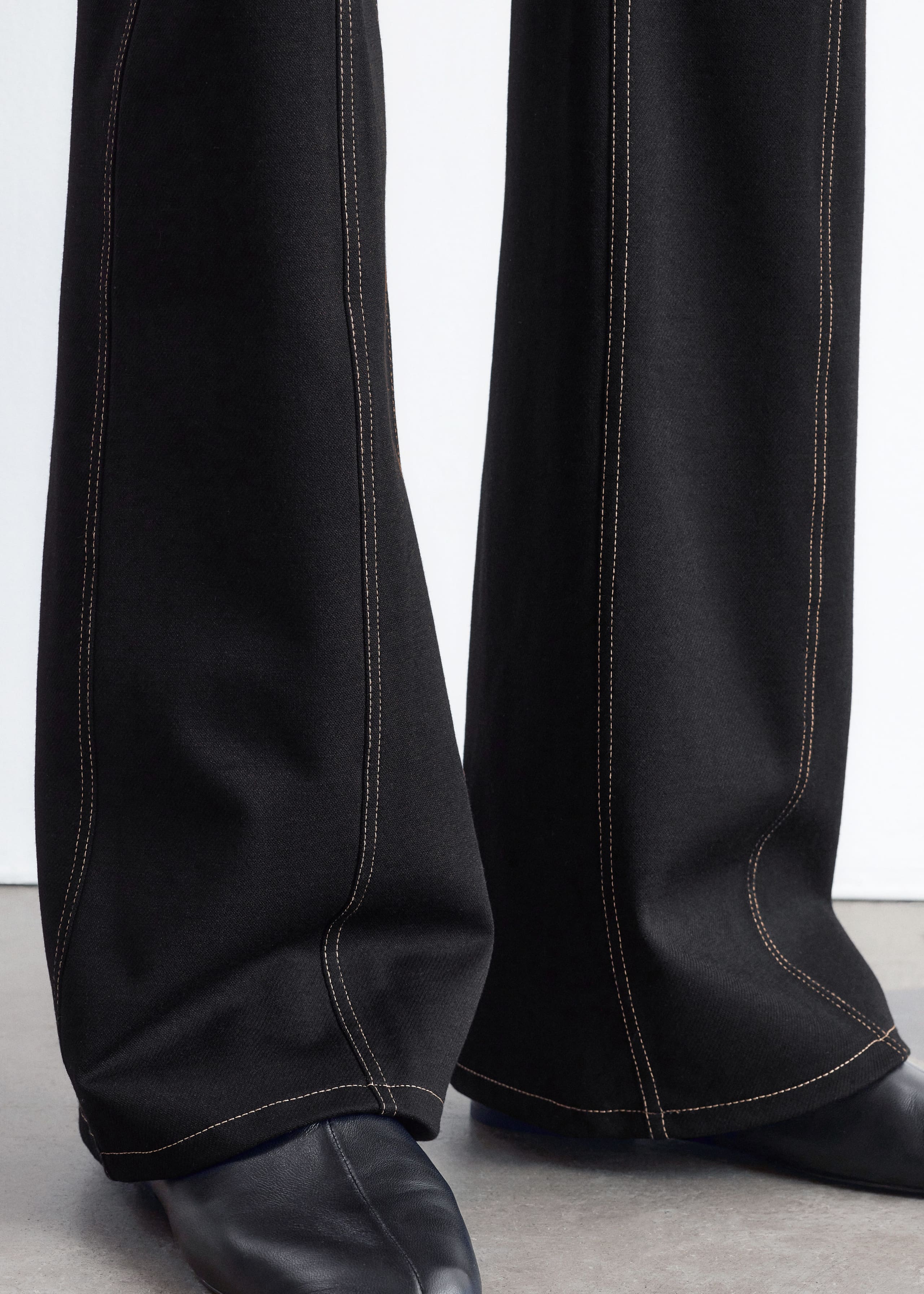 Image of Flared Topstitched Trousers