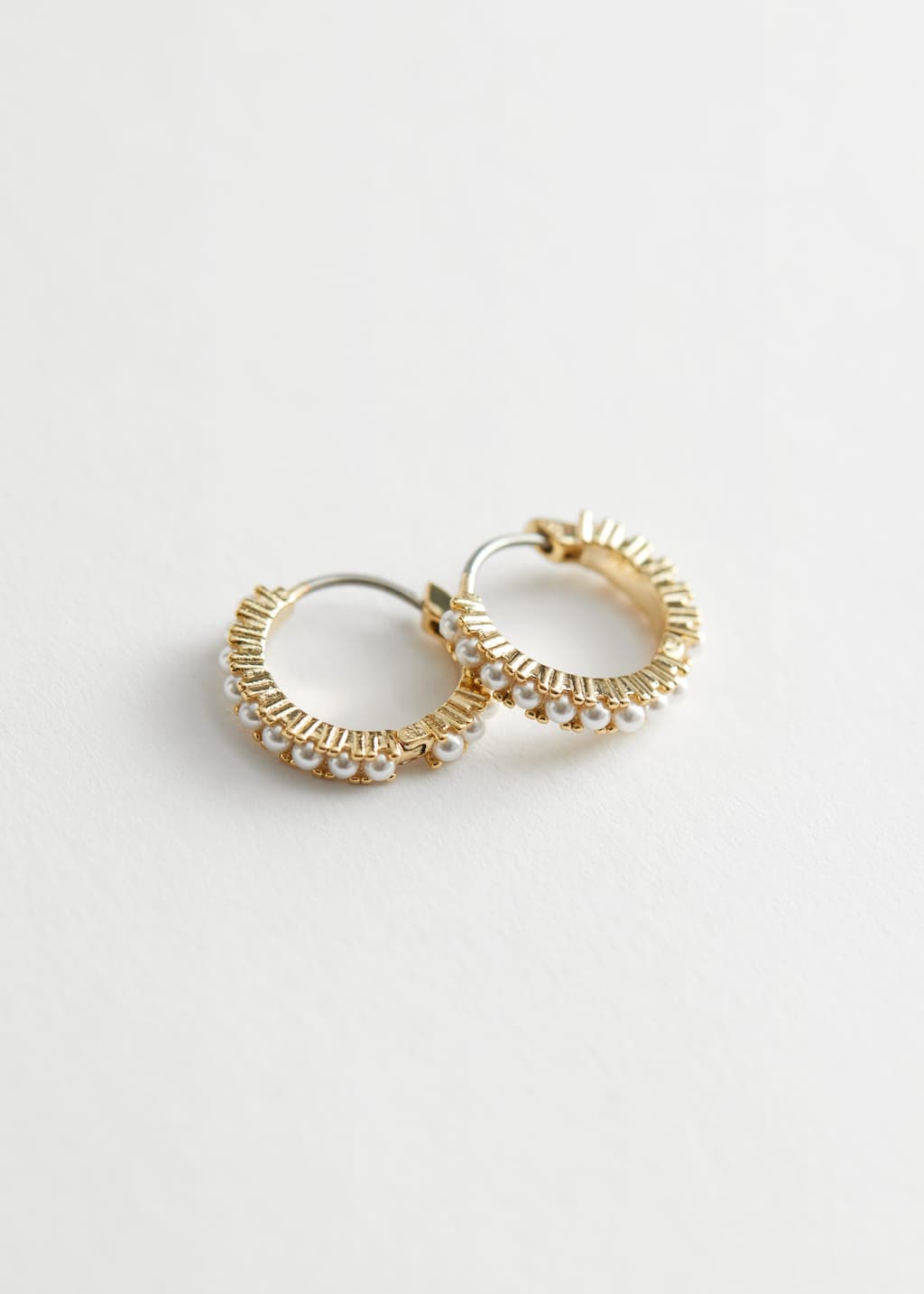 Mini Pearl Hoop Earrings - Gold - Still Life