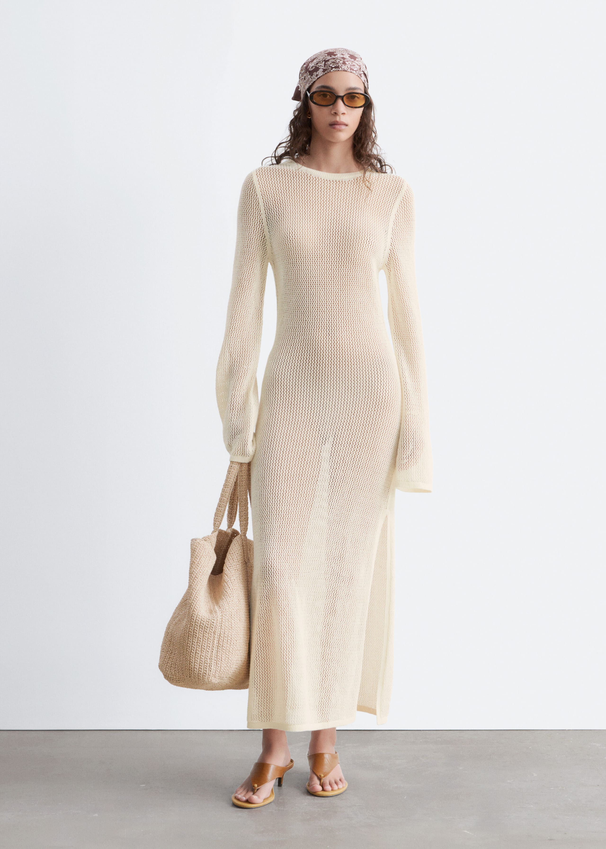 Open-Knit Cotton Dress - White - Lookbook