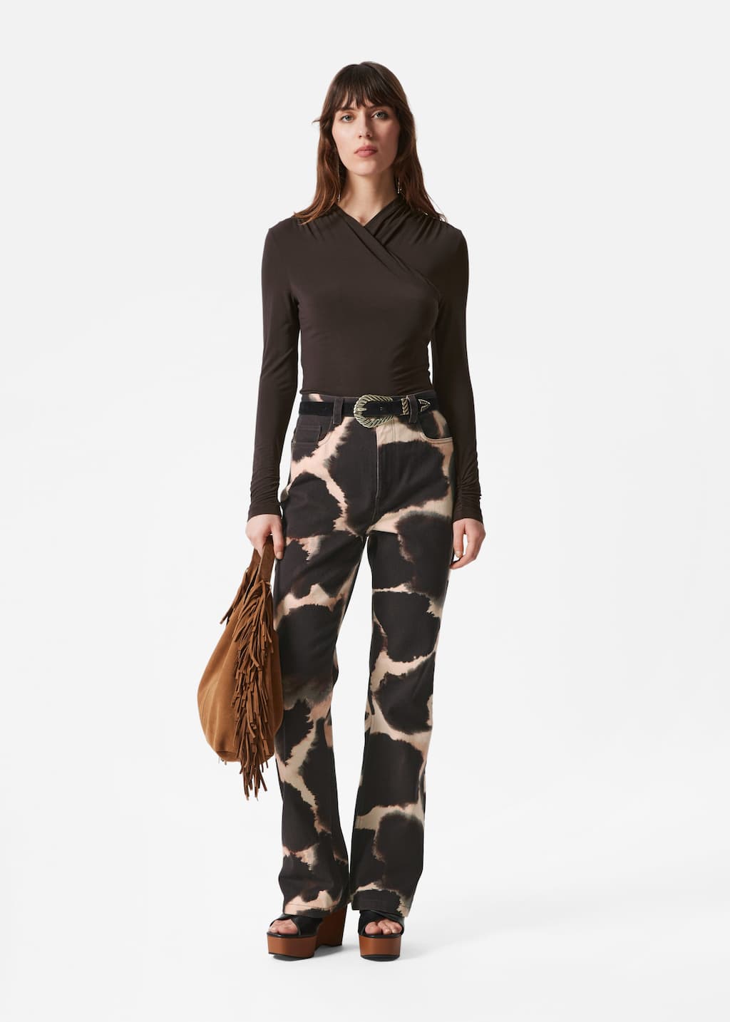 Draped Crossover Top - Dark Brown - Lookbook