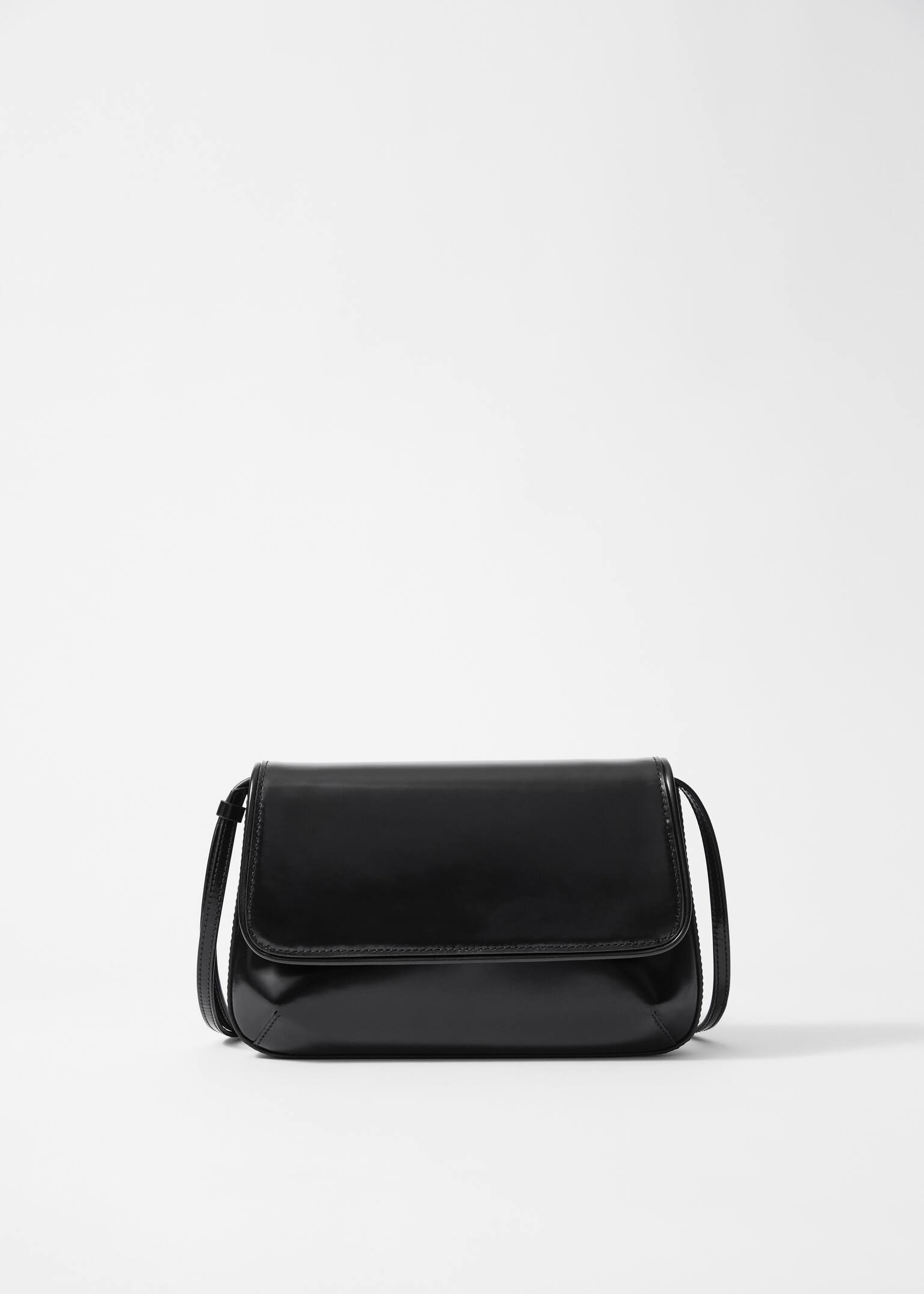 Glossed-Leather Crossbody Bag - Black