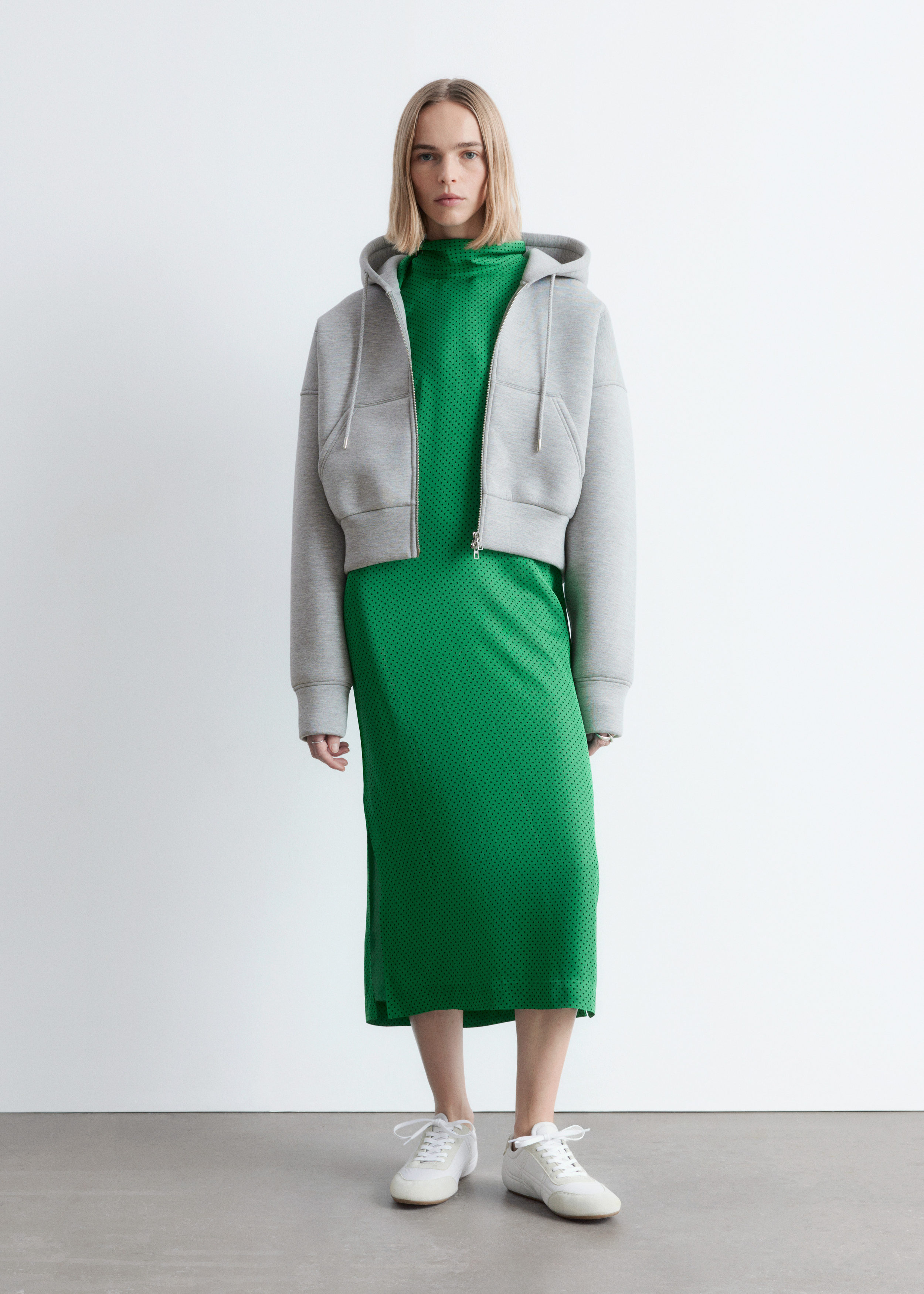 Cropped Scuba Zip-Up Hoodie - Light Grey Melange - & Other Stories GB