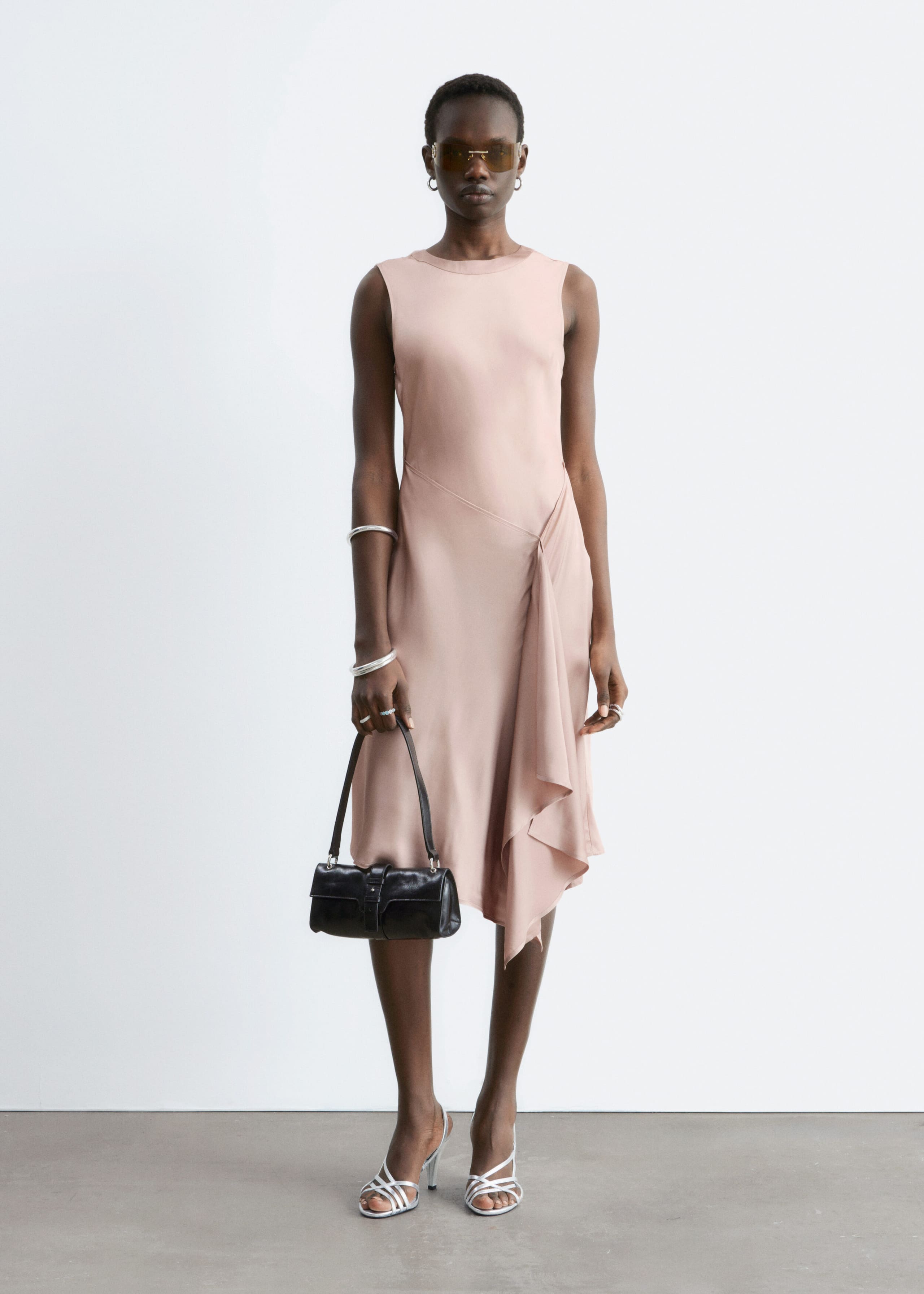 Image of Asymmetric Satin Midi Dress