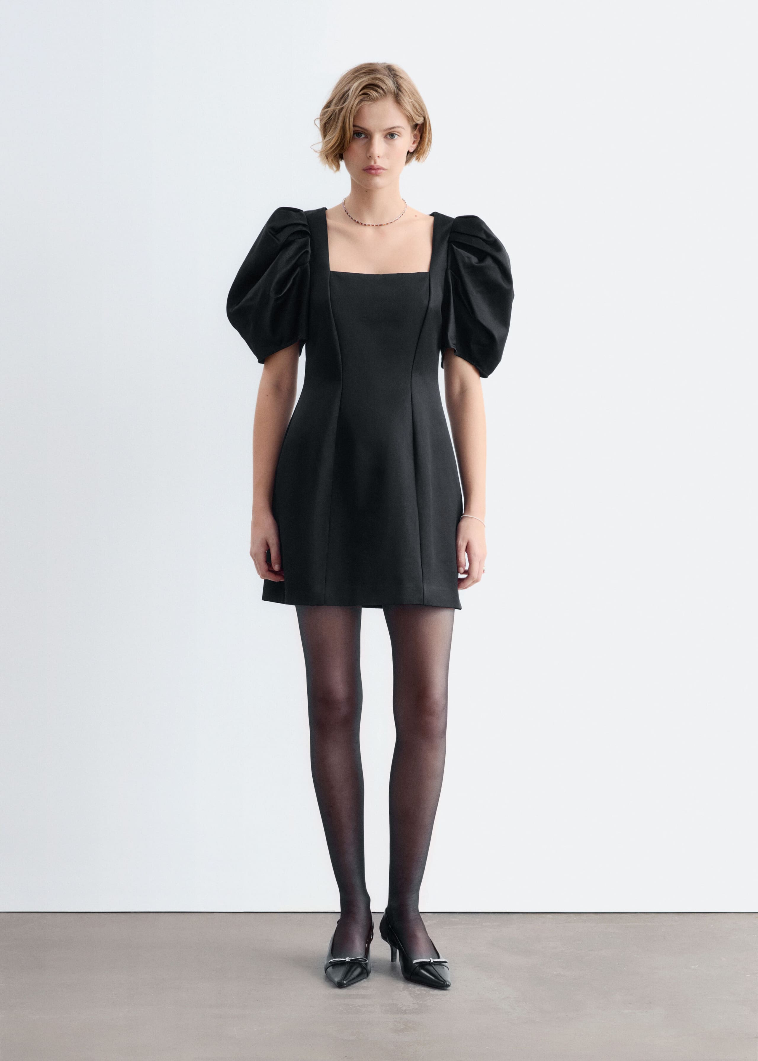 Volume Sleeve Mini Dress - Black - Lookbook