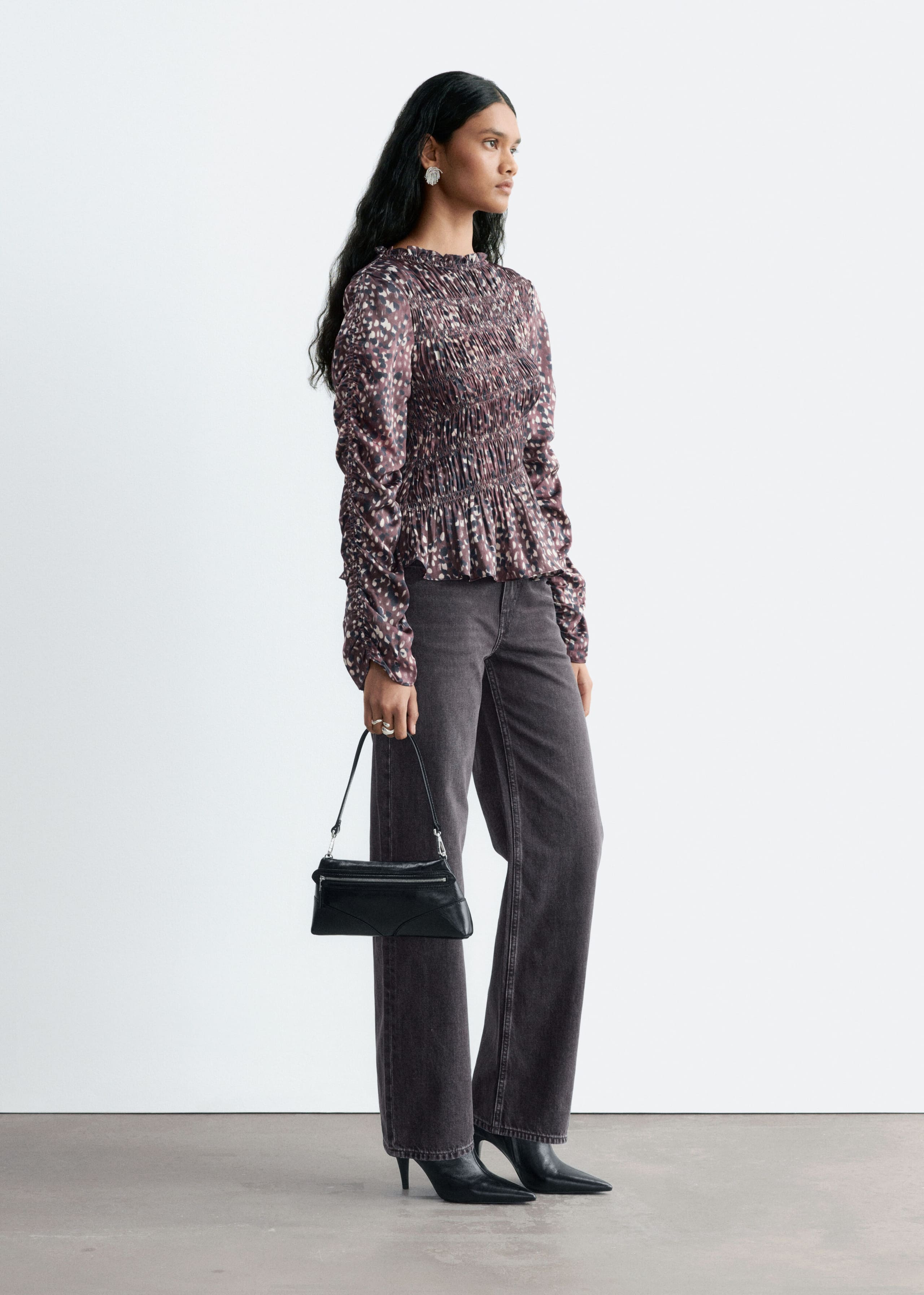 Smocked Blouse - Brown/Printed - Lookbook