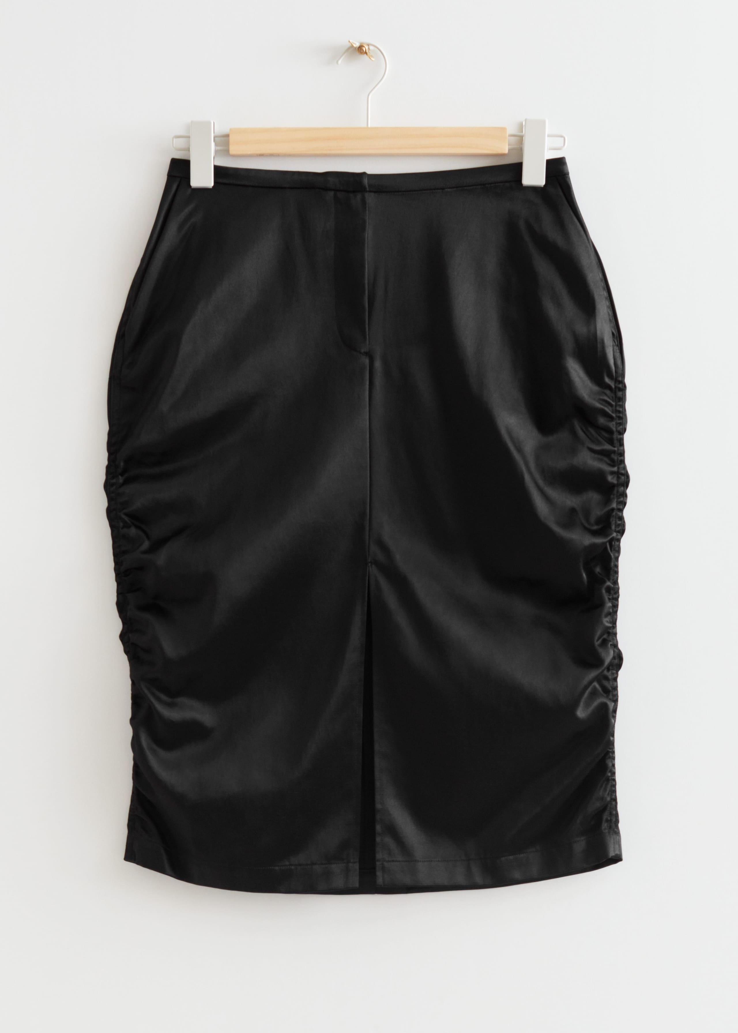Crinkled Pencil Midi Skirt - Black - Still Life