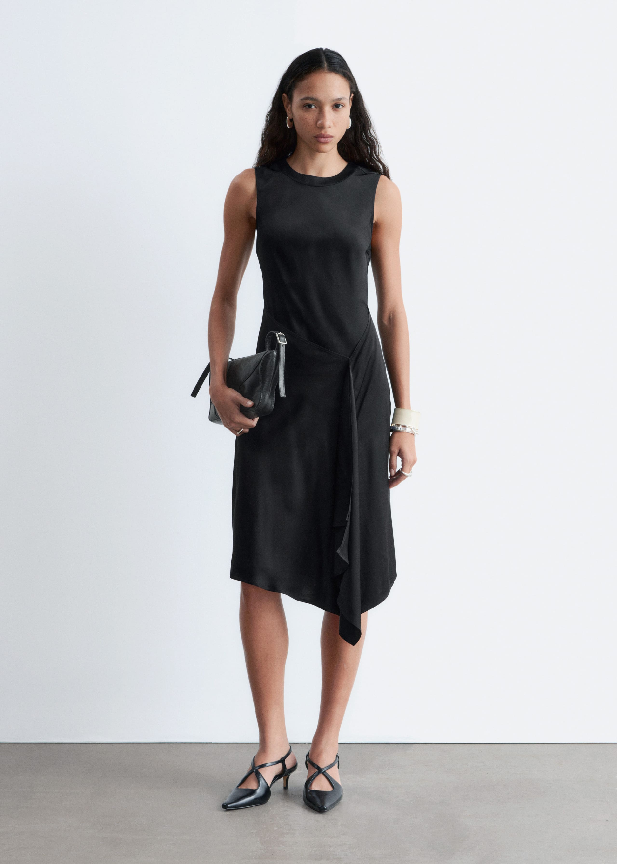 Image of Asymmetric Satin Midi Dress