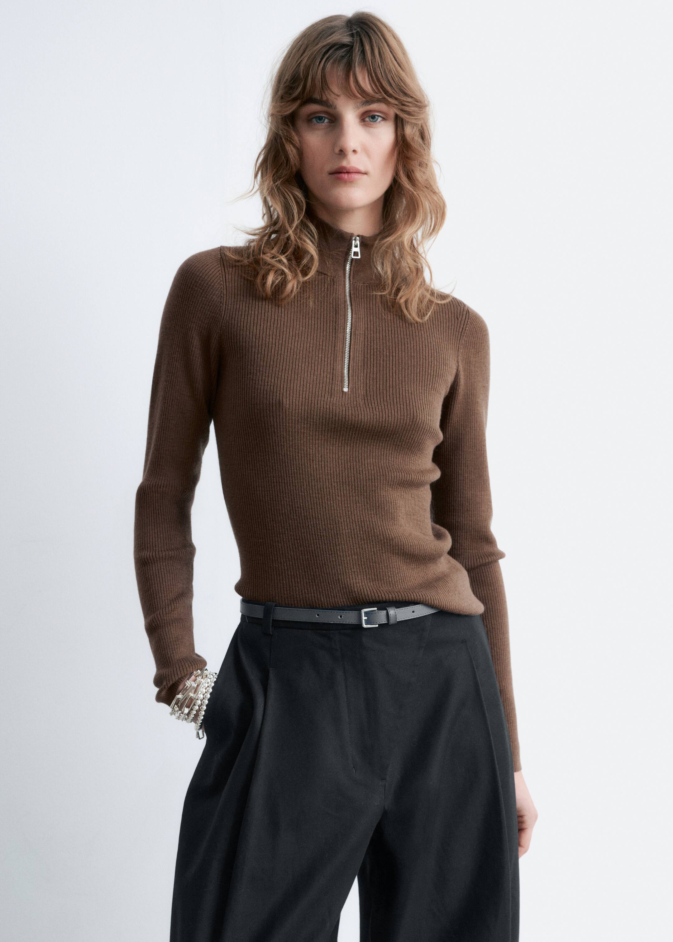 Grotere afbeelding bekijken: Wollen trui met halve rits - Brown - DAMES | H&M NL 1