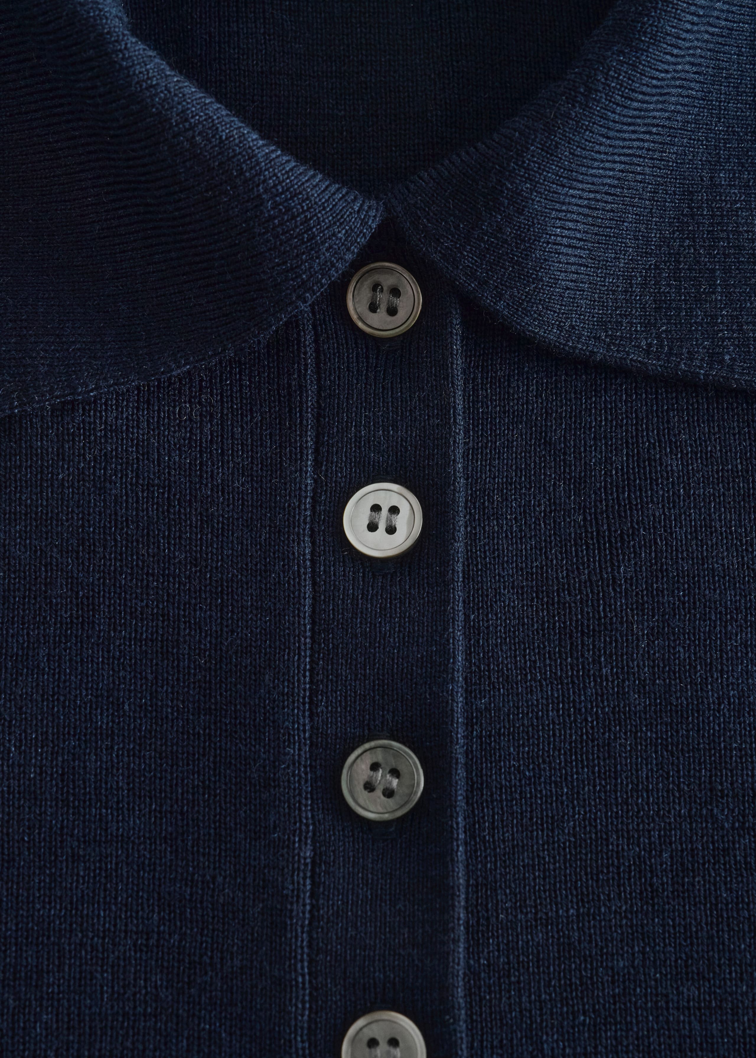 Rib-Knit Merino Wool Polo Top - Grey Melange - Still Life