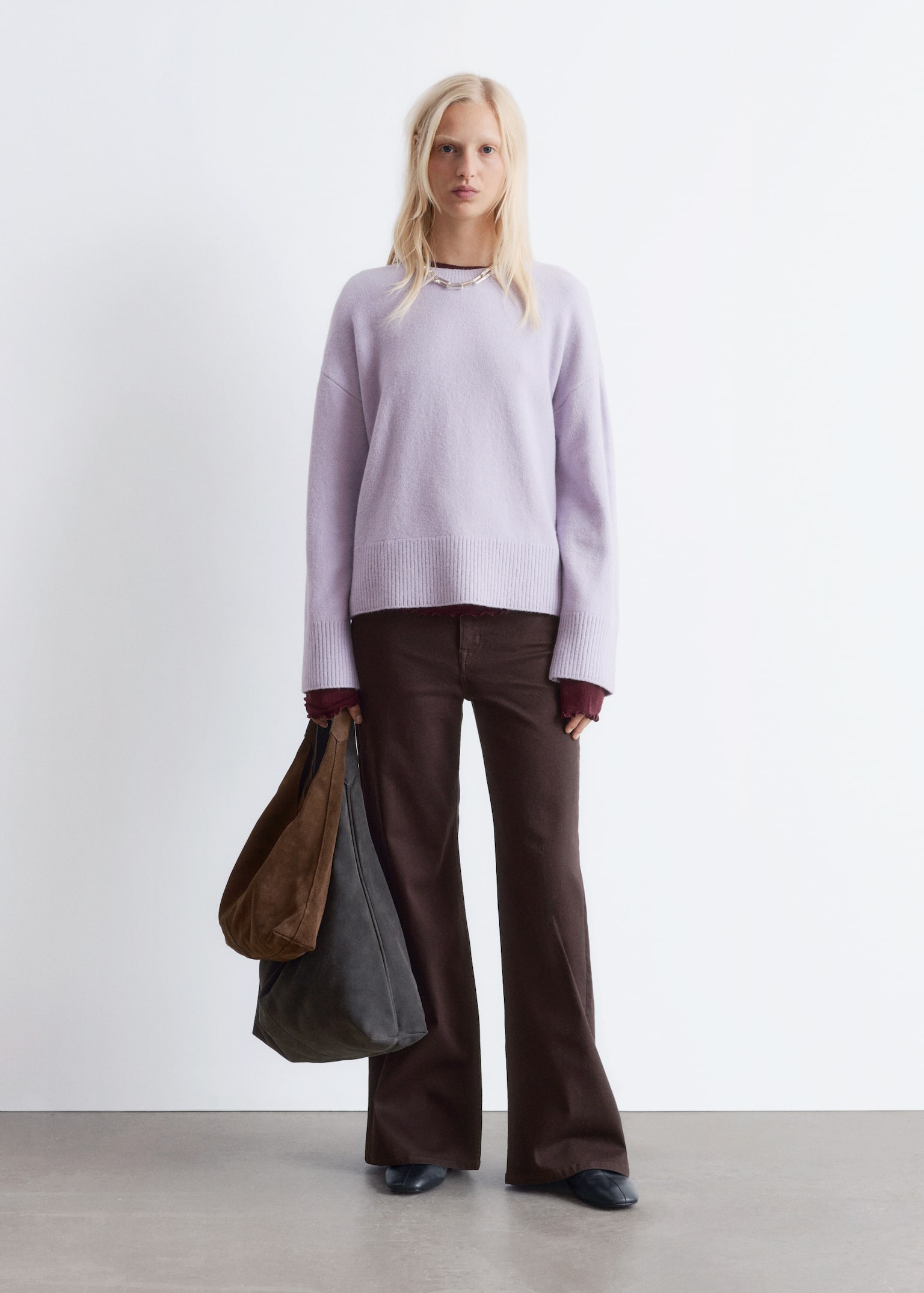 Locker geschnittener Strickpullover - Flieder/Graubraun/Beige/Dunkelblau/Grau meliert/Dunkelrot/Schwarz/Dunkelbraun/Weiß/Hellrosa/Taupe/Navyblau/Cerise Pink/Rot - 3