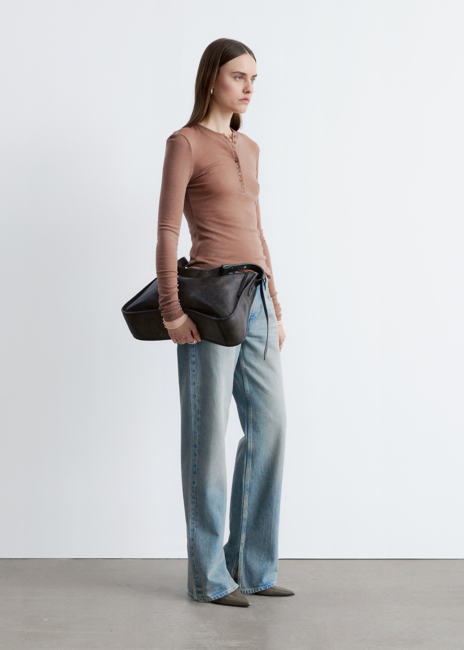 Haut en laine à demi-patte - Marron chiné/Gris chiné - 2