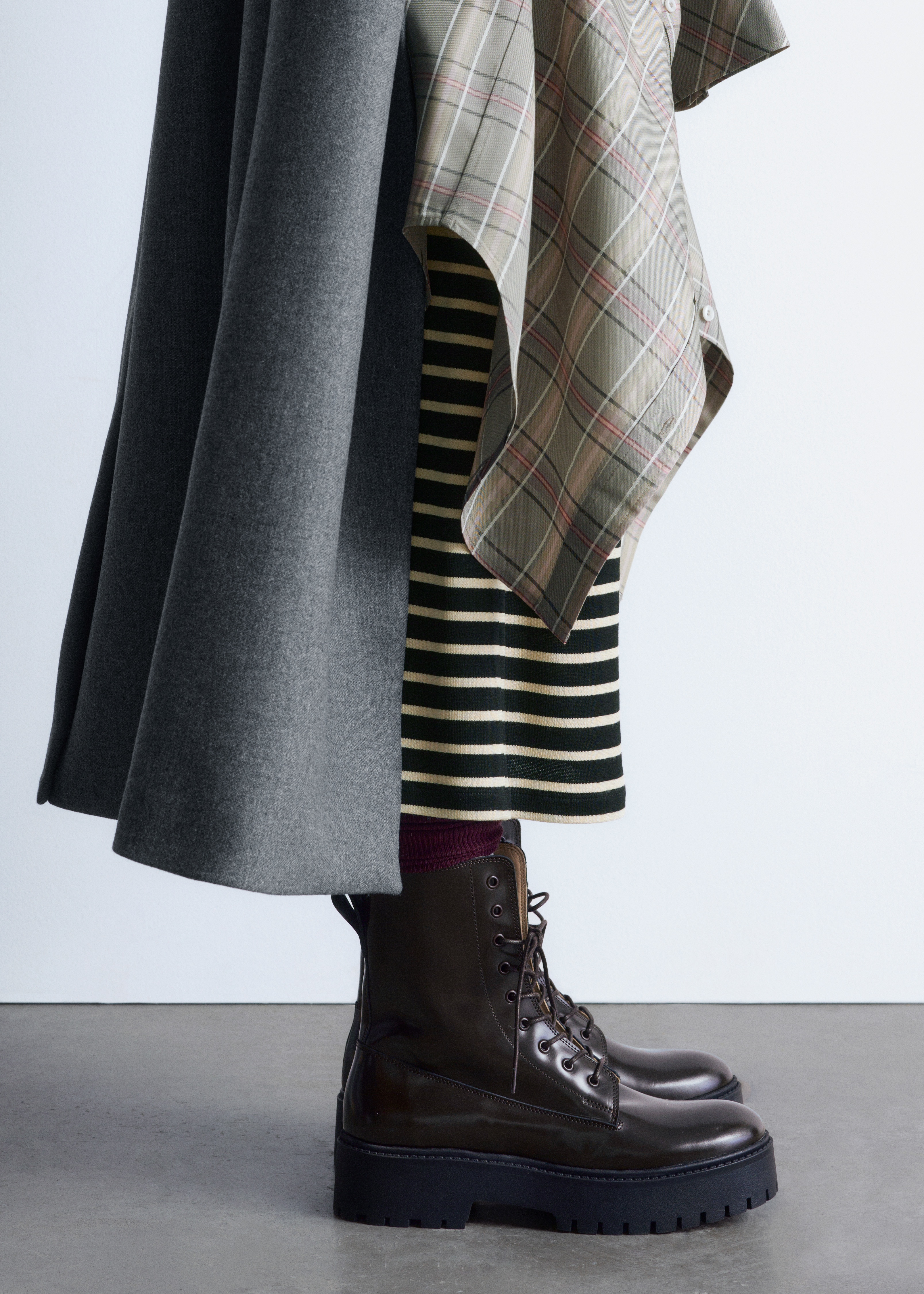 Кожени ботуши с връзки - Кафяво/Черен