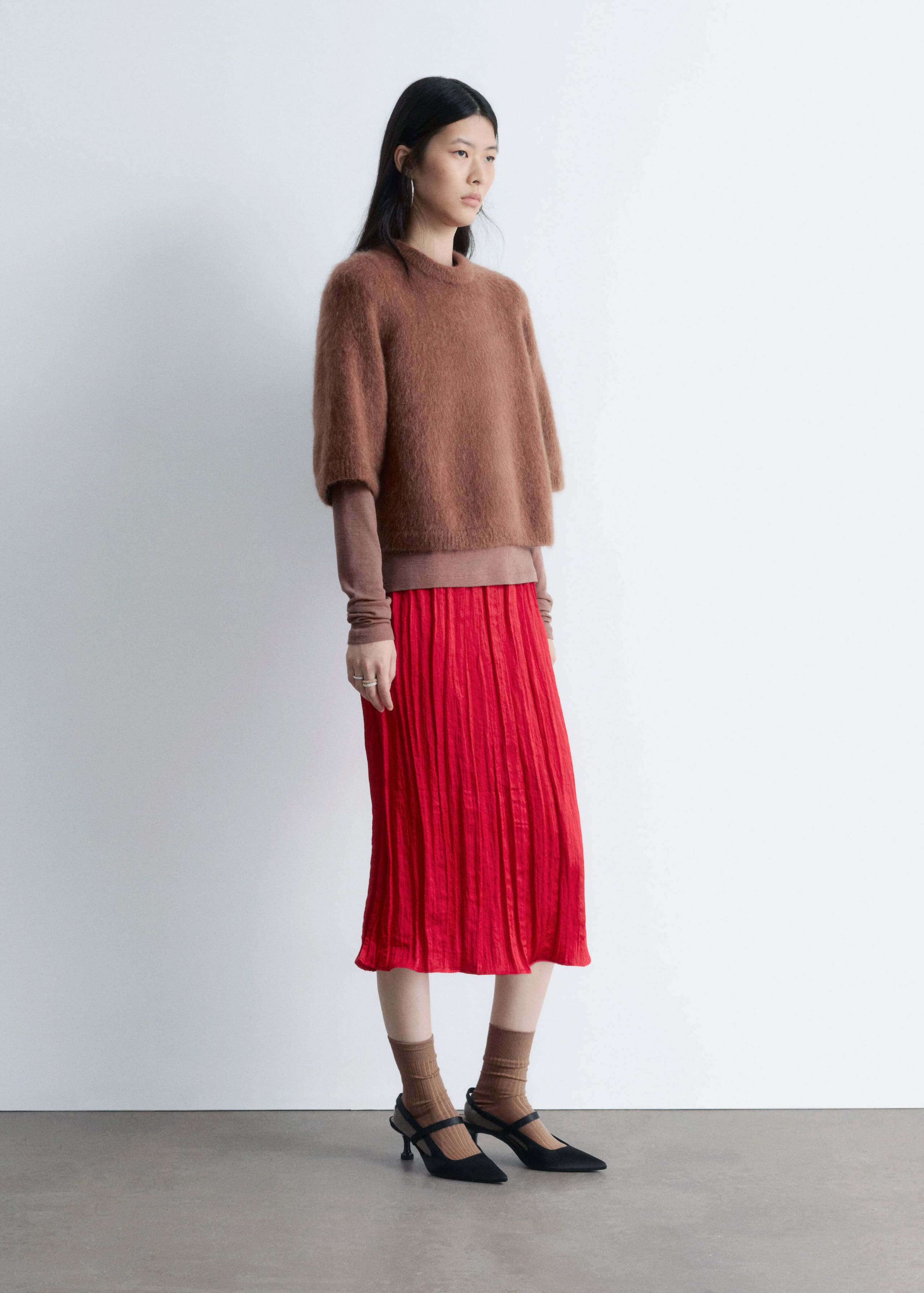 T-shirt en maille de mohair mélangé - Rouge - Lookbook