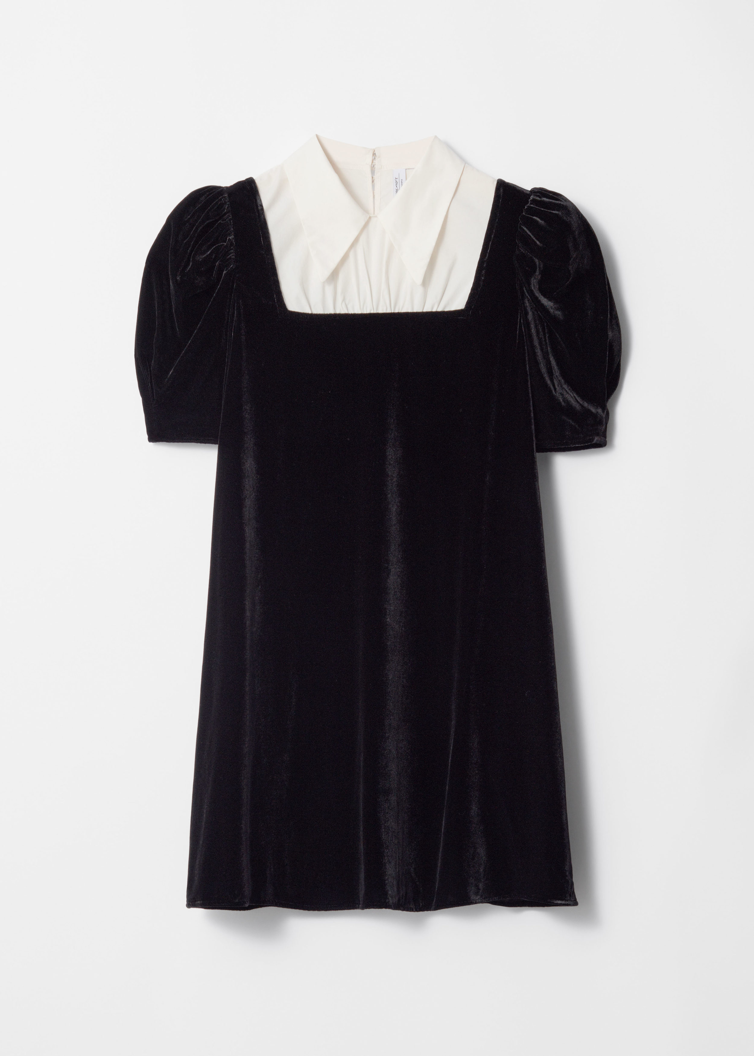 Collared Velvet Mini Dress - Black - Mini Dresses