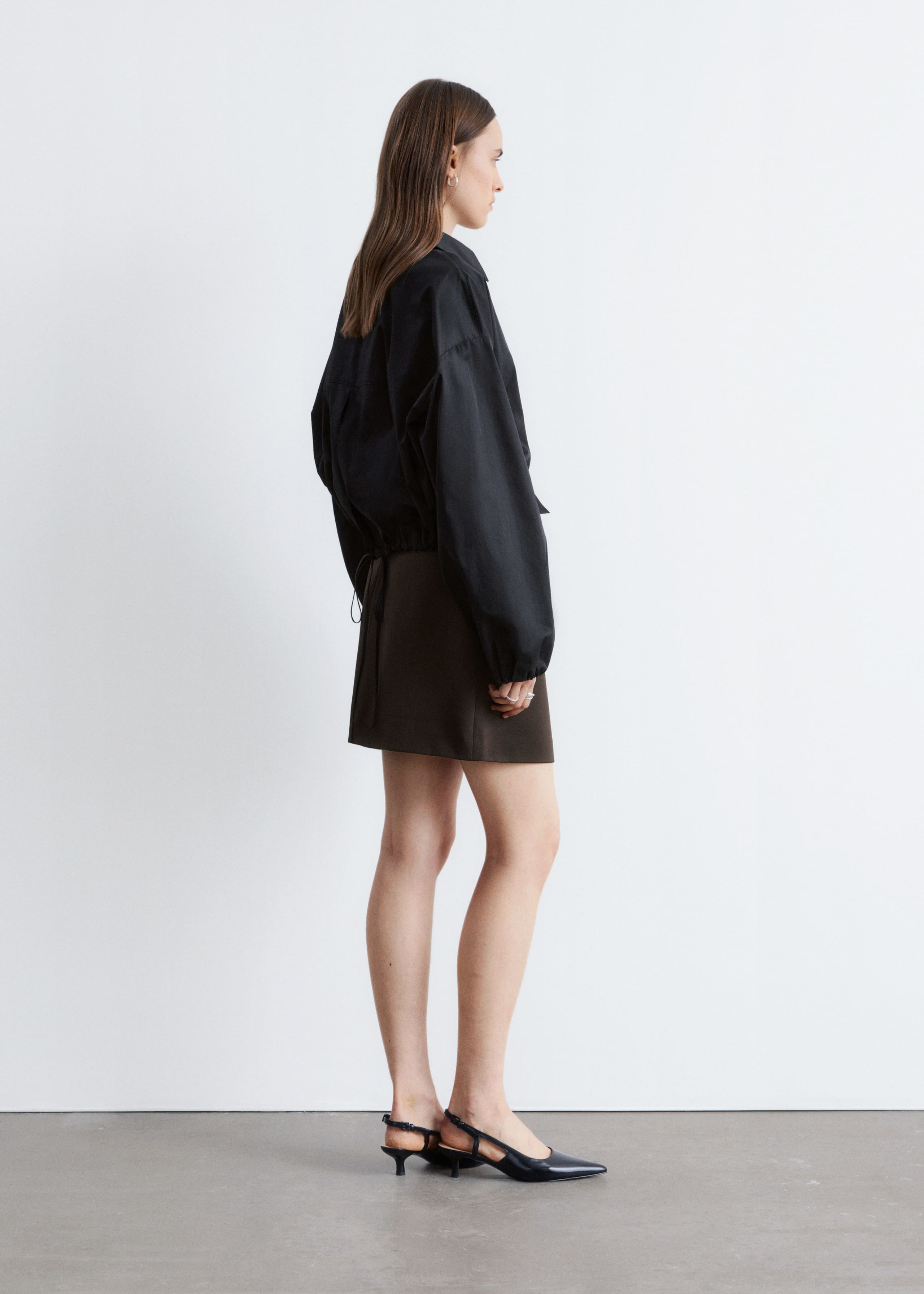 Cropped Drawstring Shirt - Black - Lookbook