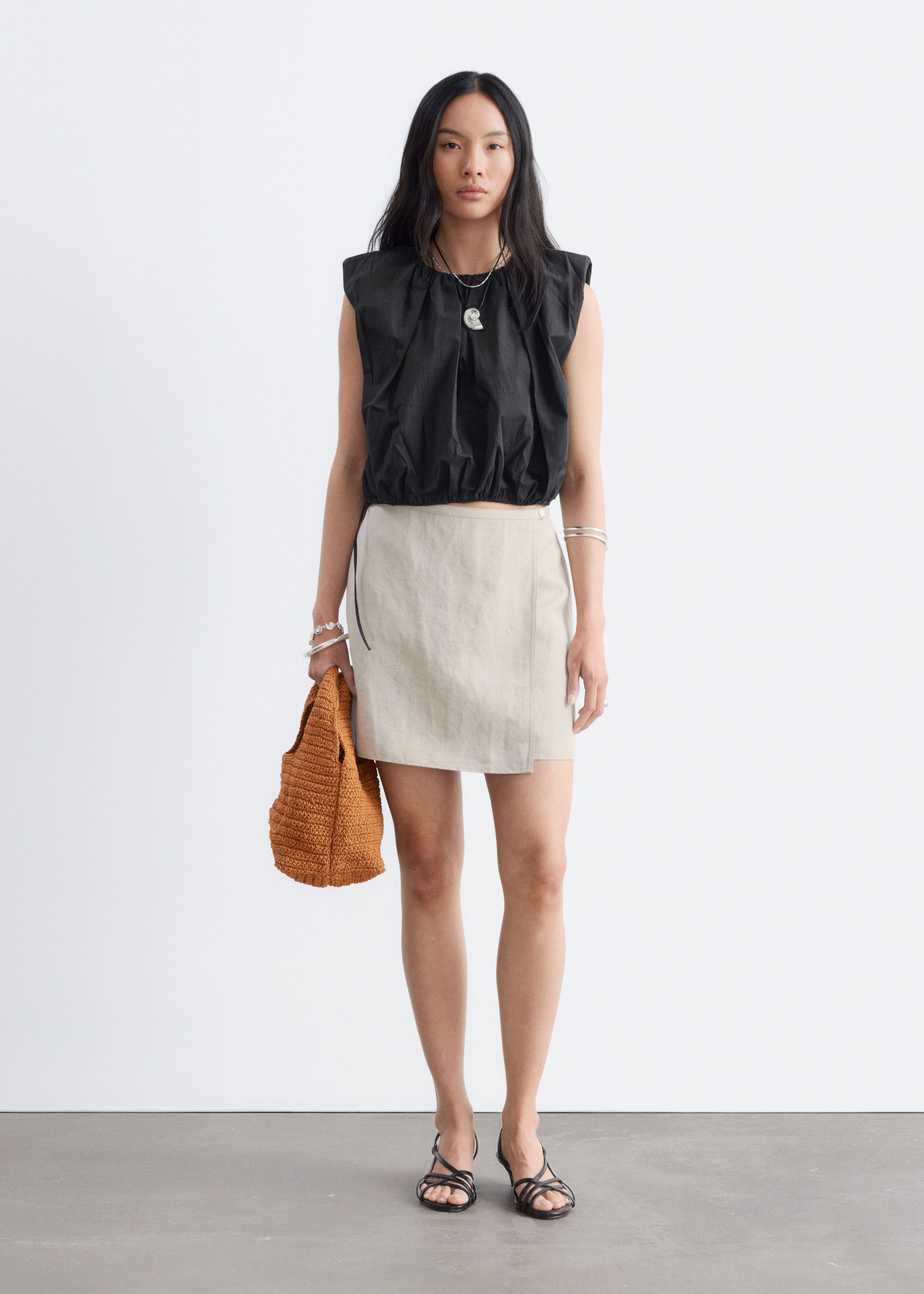 Linen-Blend Mini Skirt - Beige - Lookbook